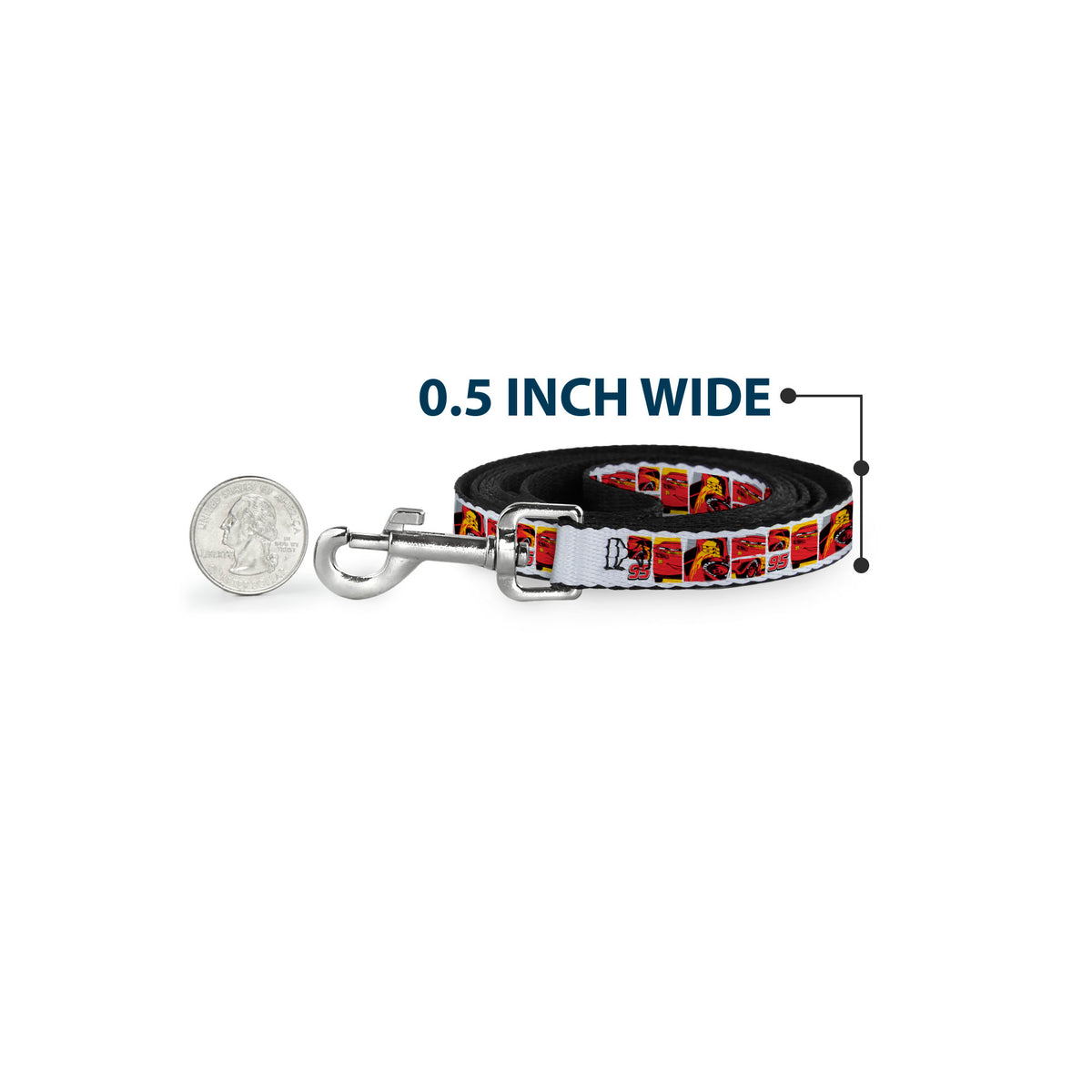 Dog Leash - Cars Lightning McQueen Pose Blocks White/Red/Yellow Dog Leashes Disney