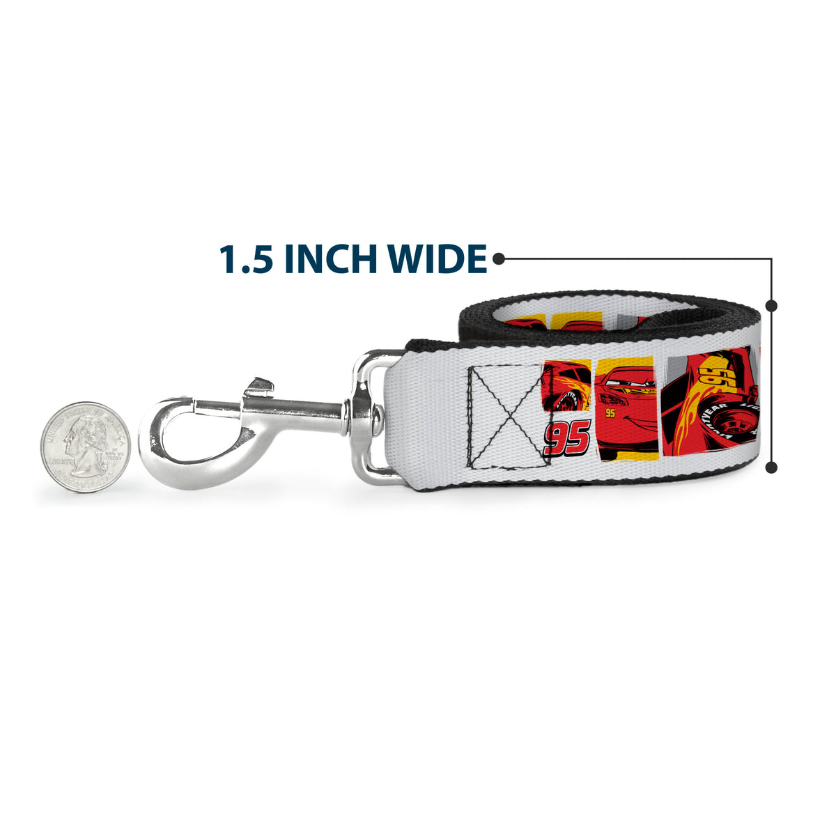 Dog Leash - Cars Lightning McQueen Pose Blocks White/Red/Yellow Dog Leashes Disney