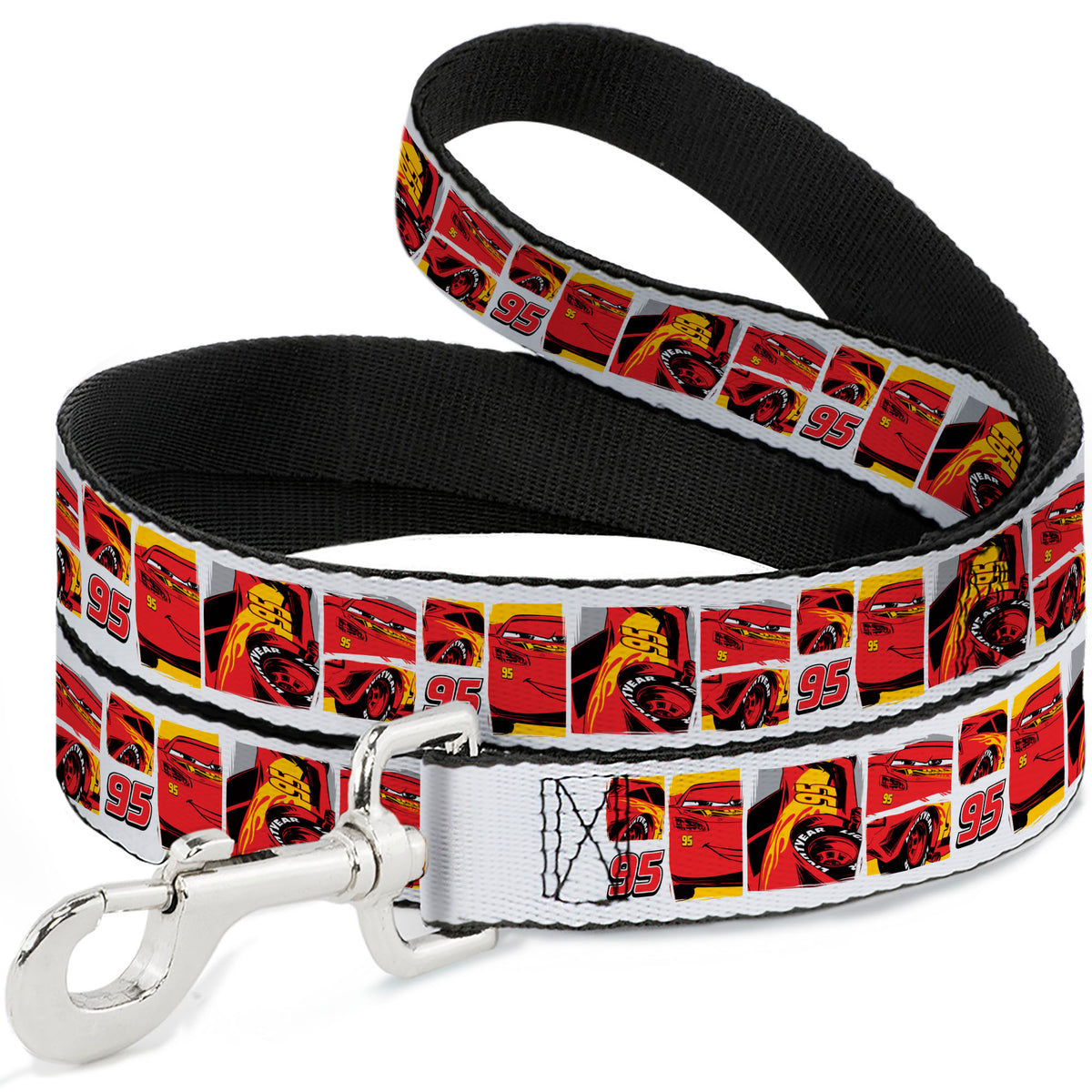 Dog Leash - Cars Lightning McQueen Pose Blocks White/Red/Yellow Dog Leashes Disney