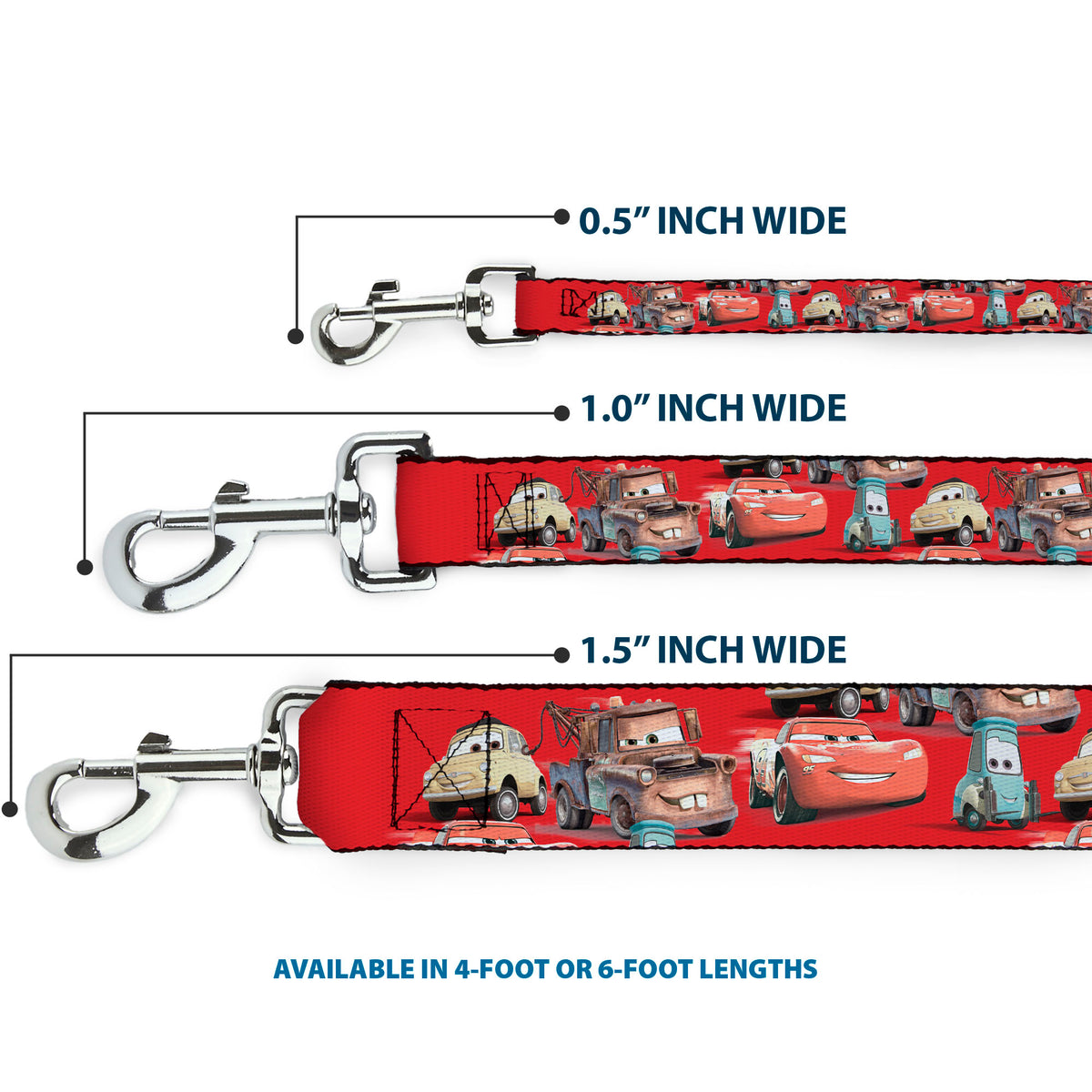 Dog Leash - Cars Four Character Group Pose Red Dog Leashes Disney