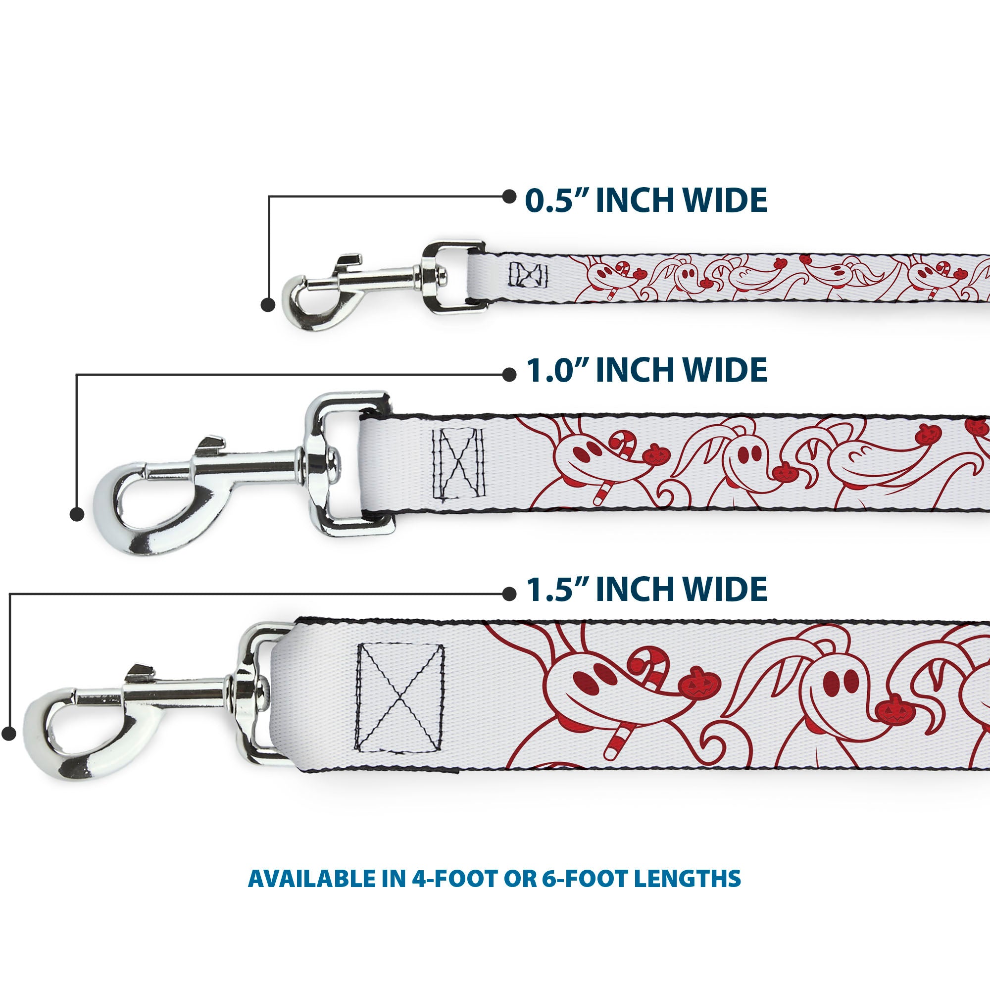 Dog Leash - The Nightmare Before Christmas Zero Candy Cane Poses White/Reds