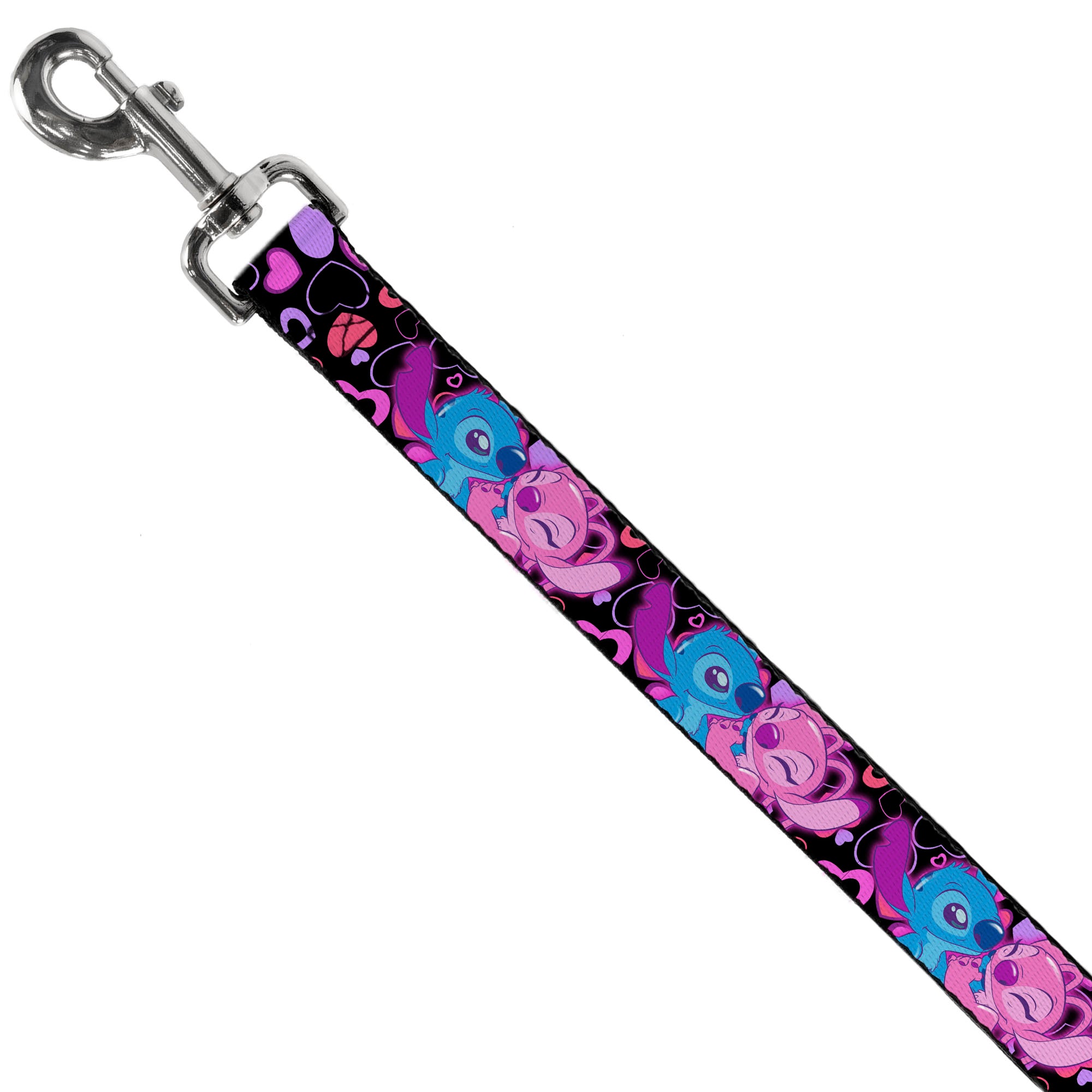 Dog Leash - Stitch and Angel Hugging Pose Black