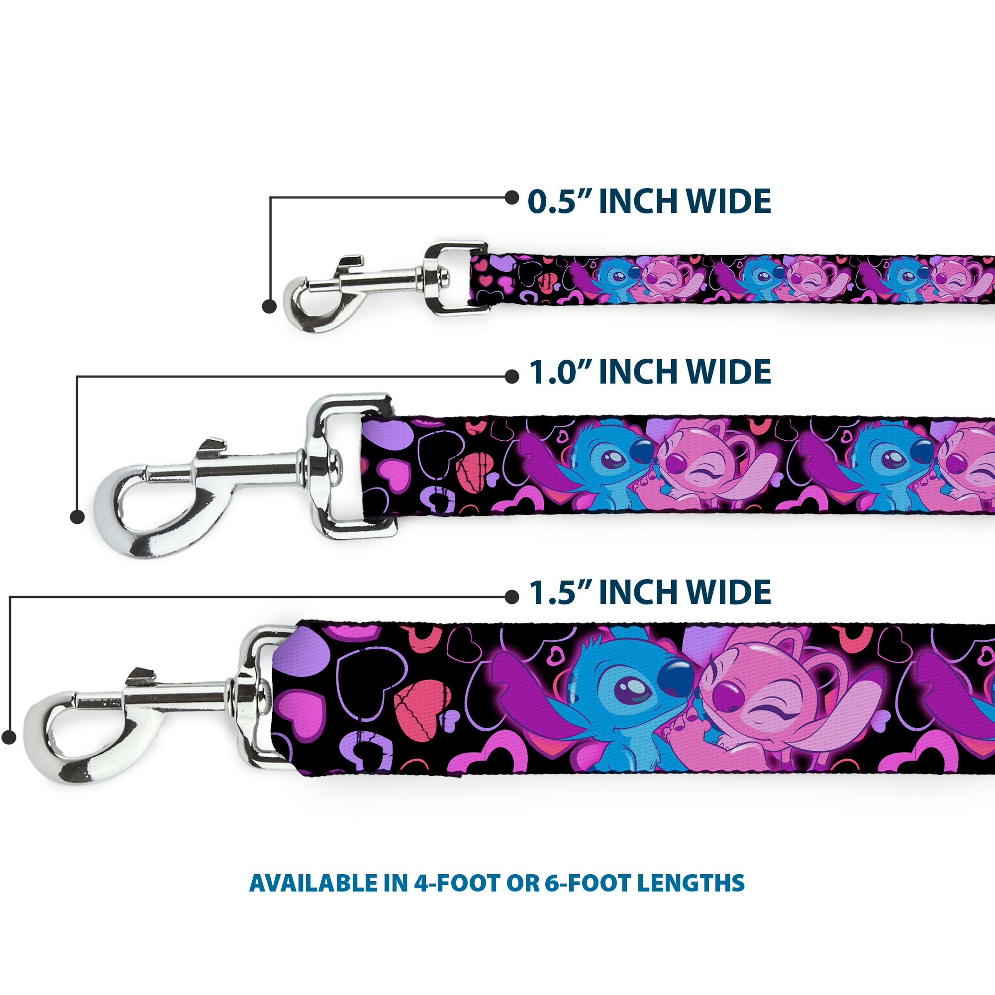Dog Leash - Stitch and Angel Hugging Pose Black
