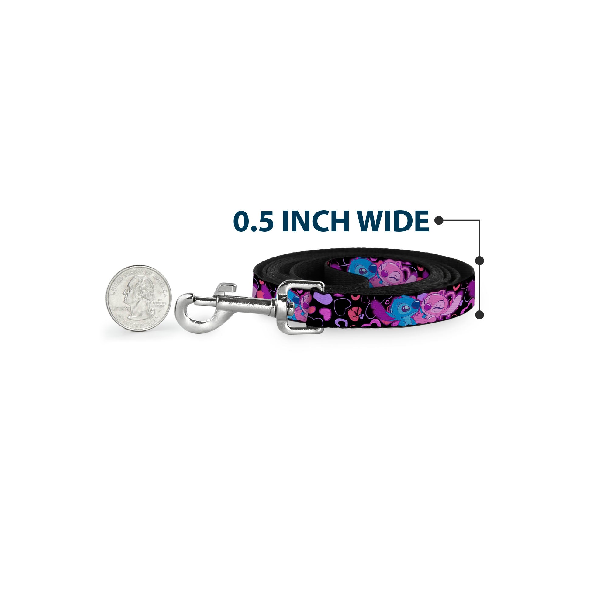 Dog Leash - Stitch and Angel Hugging Pose Black