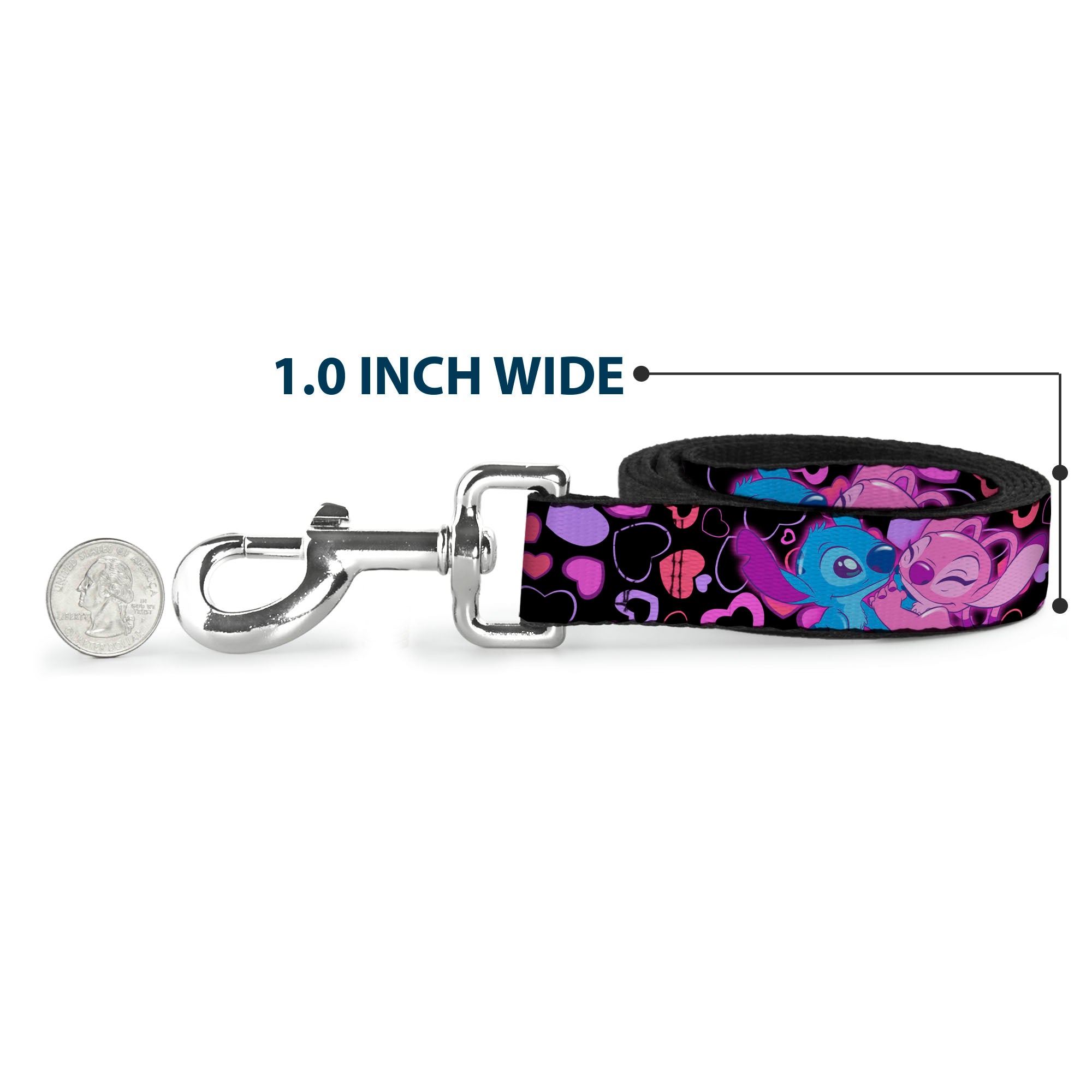 Dog Leash - Stitch and Angel Hugging Pose Black