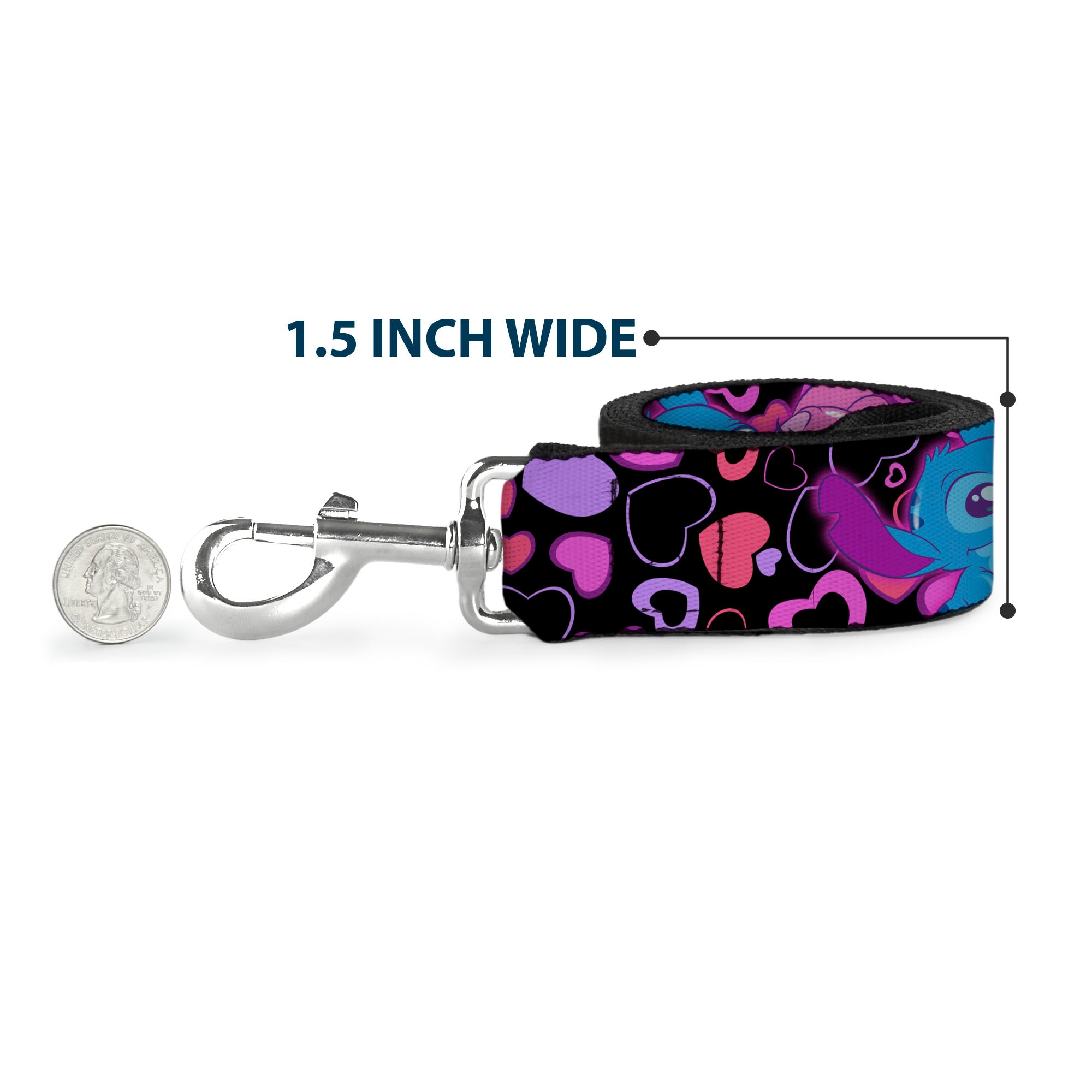 Dog Leash - Stitch and Angel Hugging Pose Black