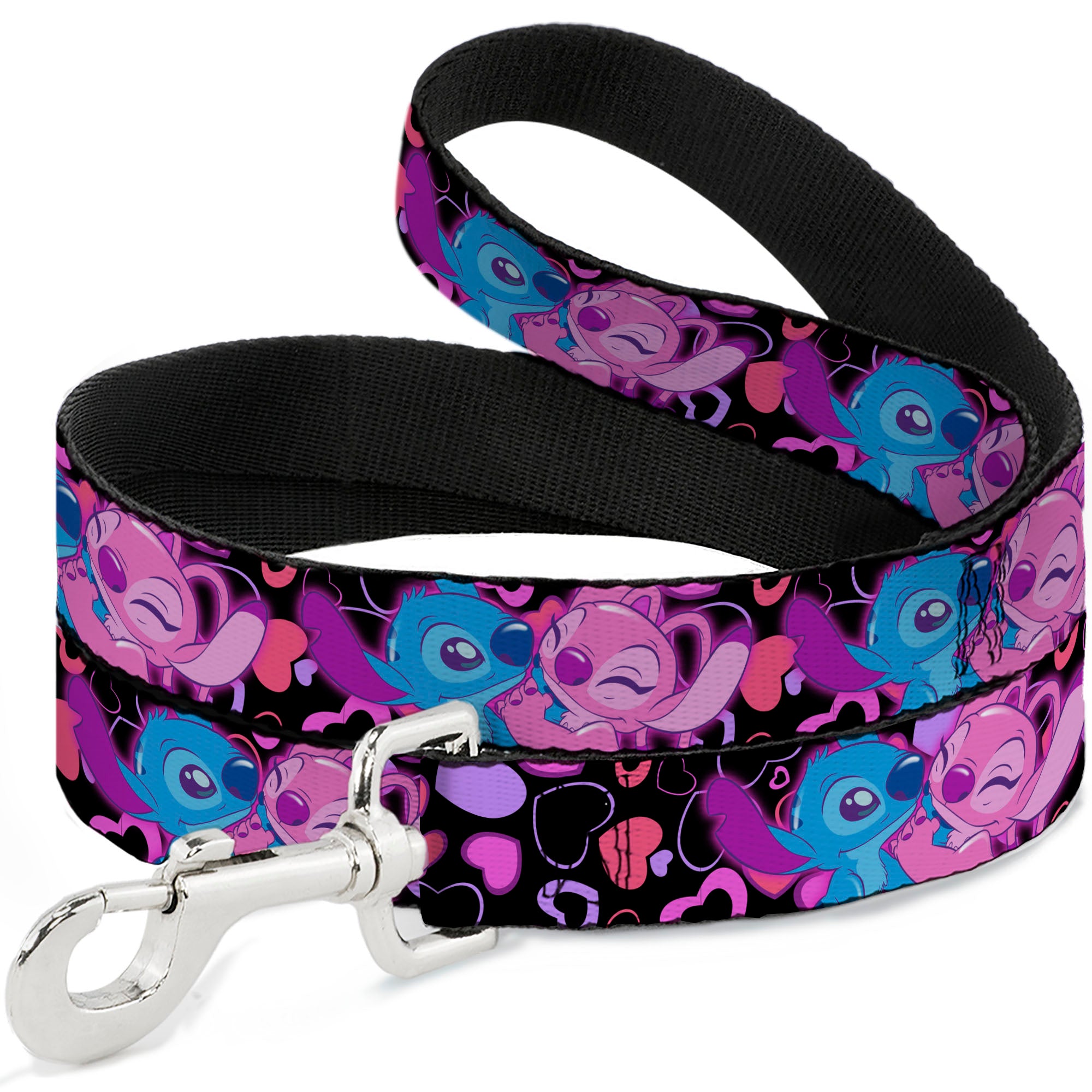 Dog Leash - Stitch and Angel Hugging Pose Black