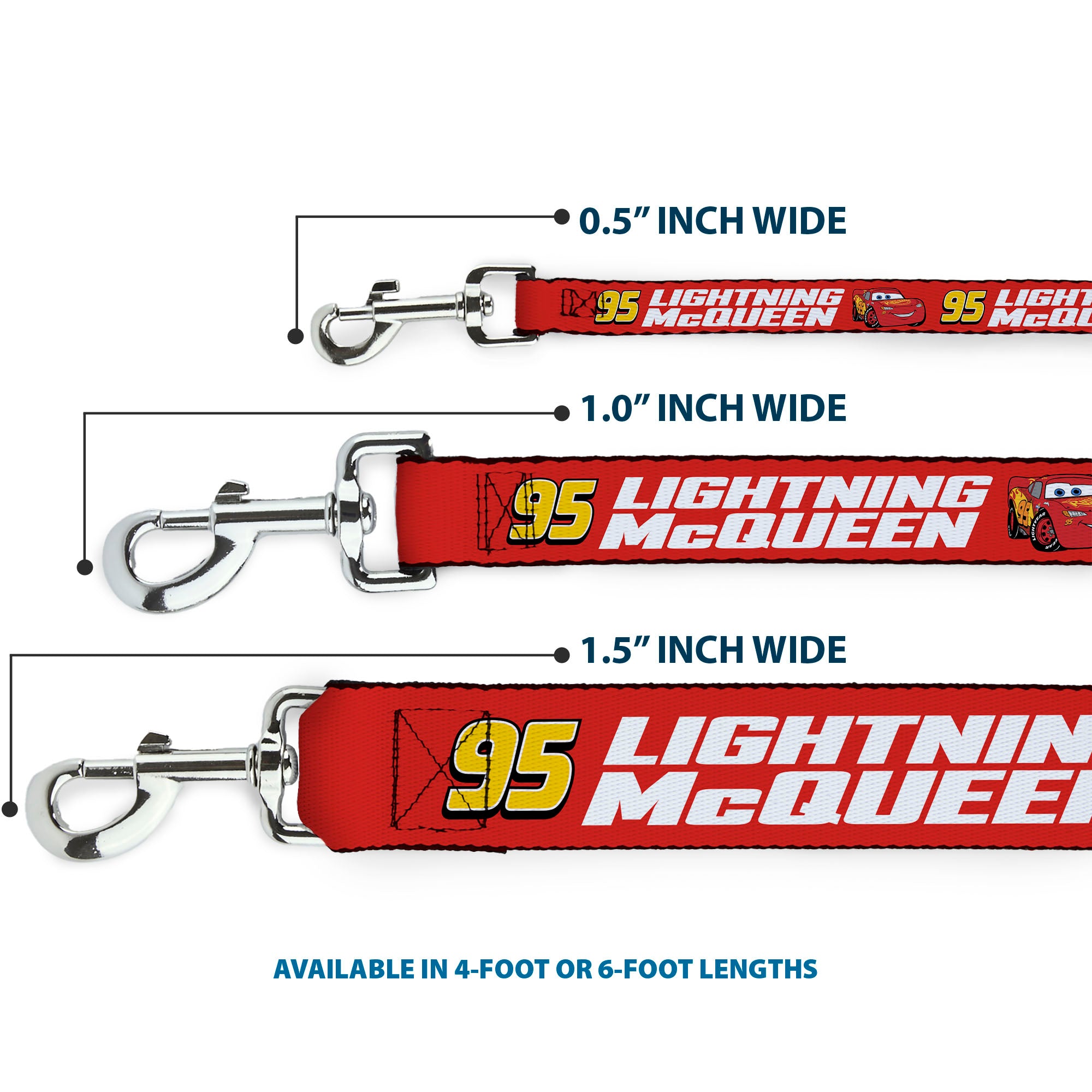 Dog Leash - Cars 95 LIGHTNING MCQUEEN Text and Pose Red Dog Leashes Disney