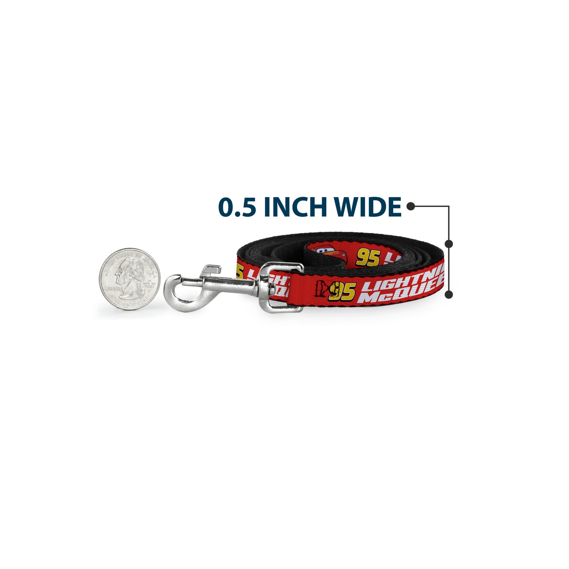Dog Leash - Cars 95 LIGHTNING MCQUEEN Text and Pose Red Dog Leashes Disney
