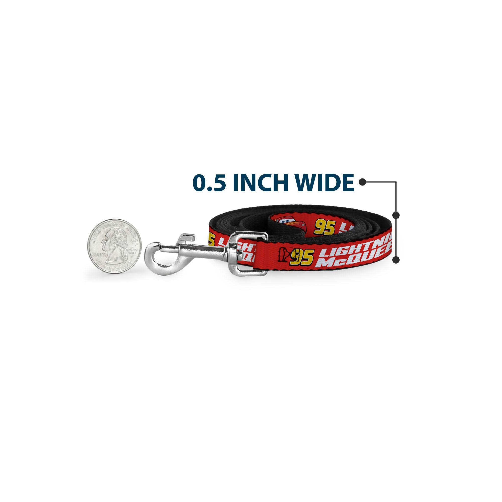Dog Leash - Cars 95 LIGHTNING MCQUEEN Text and Pose Red Dog Leashes Disney