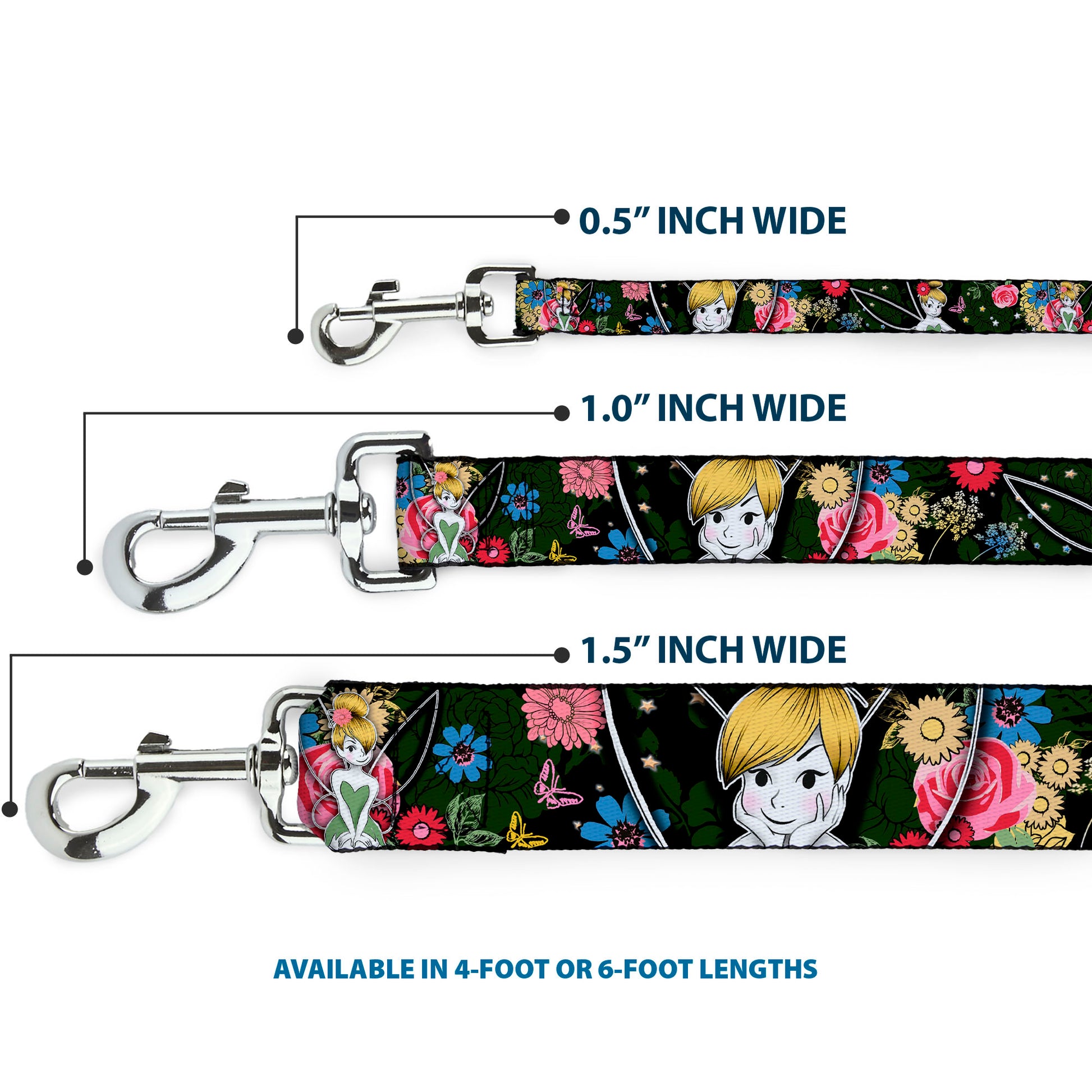 Dog Leash - Tinker Bell Poses/Sleeping Floral Collage Dog Leashes Disney