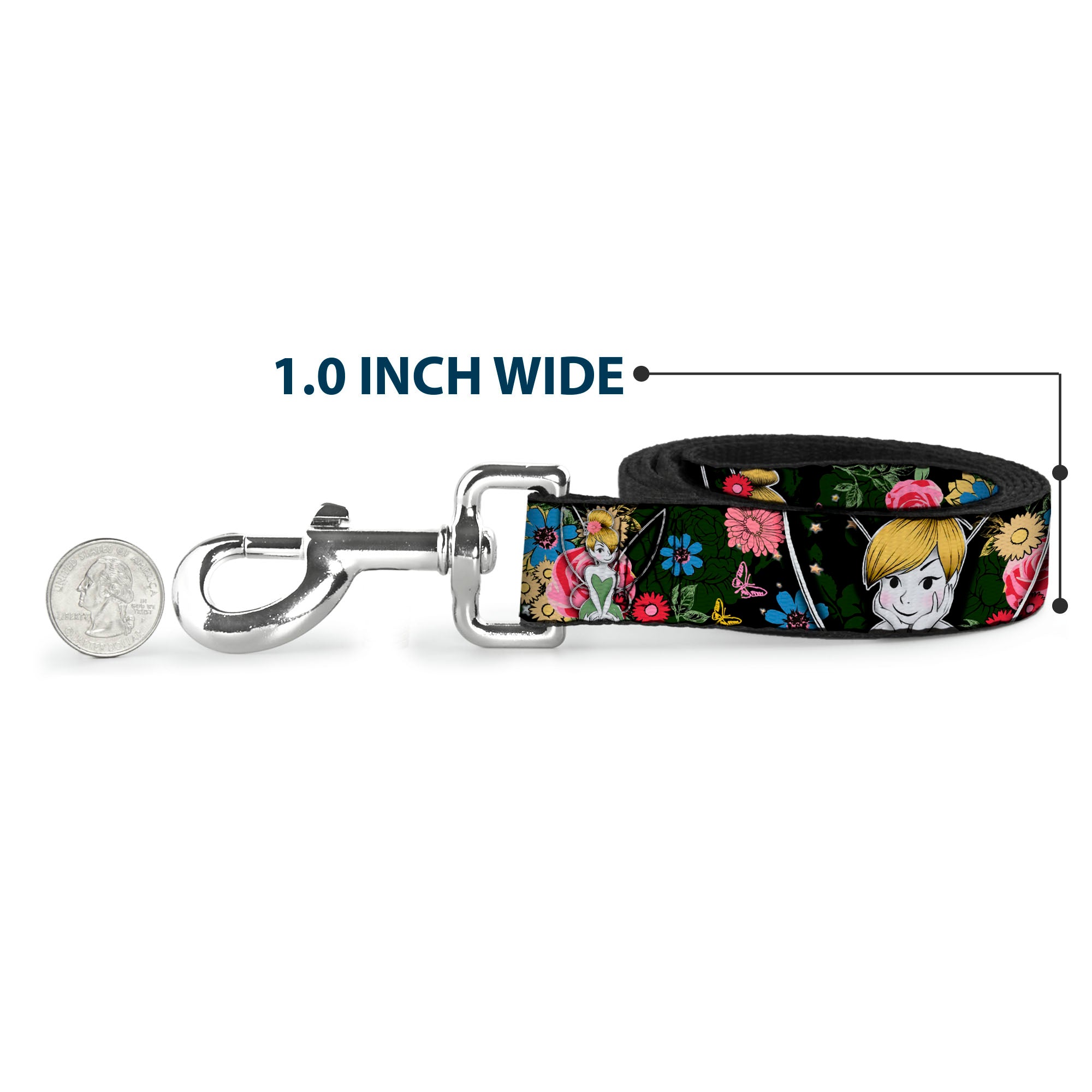 Dog Leash - Tinker Bell Poses/Sleeping Floral Collage Dog Leashes Disney