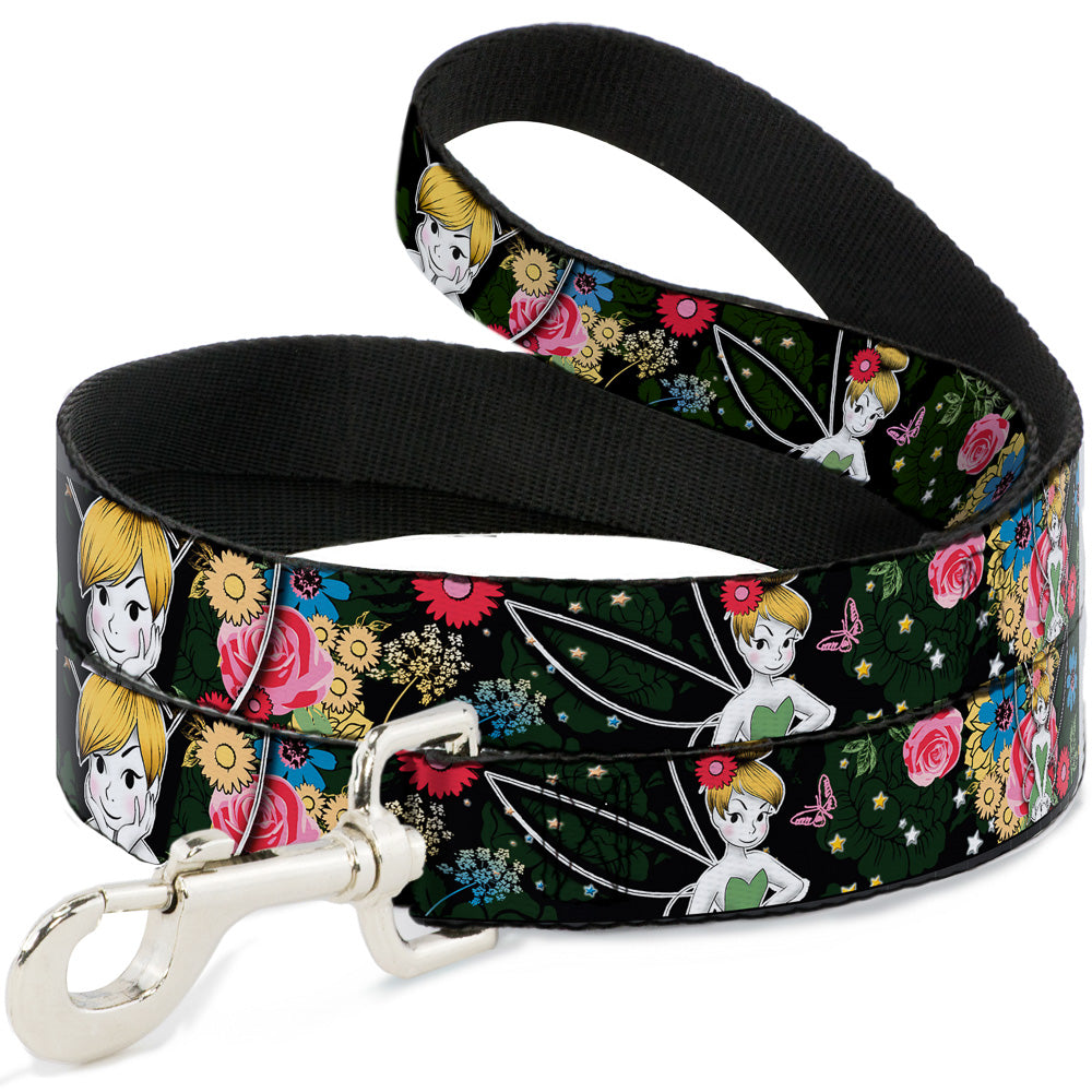 Dog Leash - Tinker Bell Poses/Sleeping Floral Collage Dog Leashes Disney