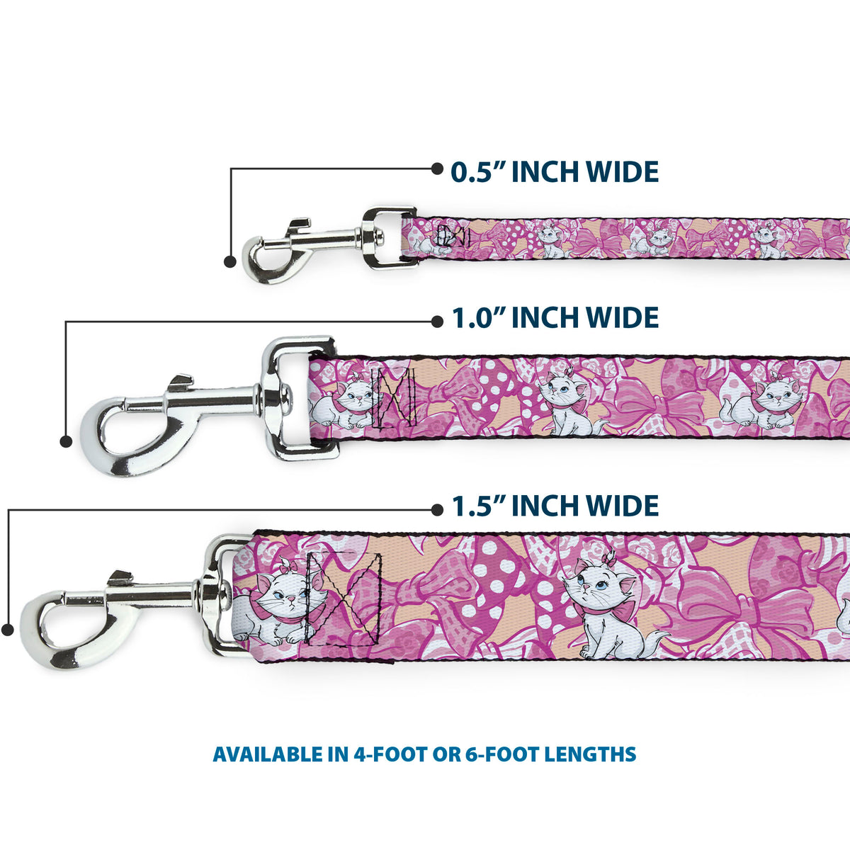 Dog Leash - Aristocats Marie Poses and Bows Yellow/Pinks Dog Leashes Disney