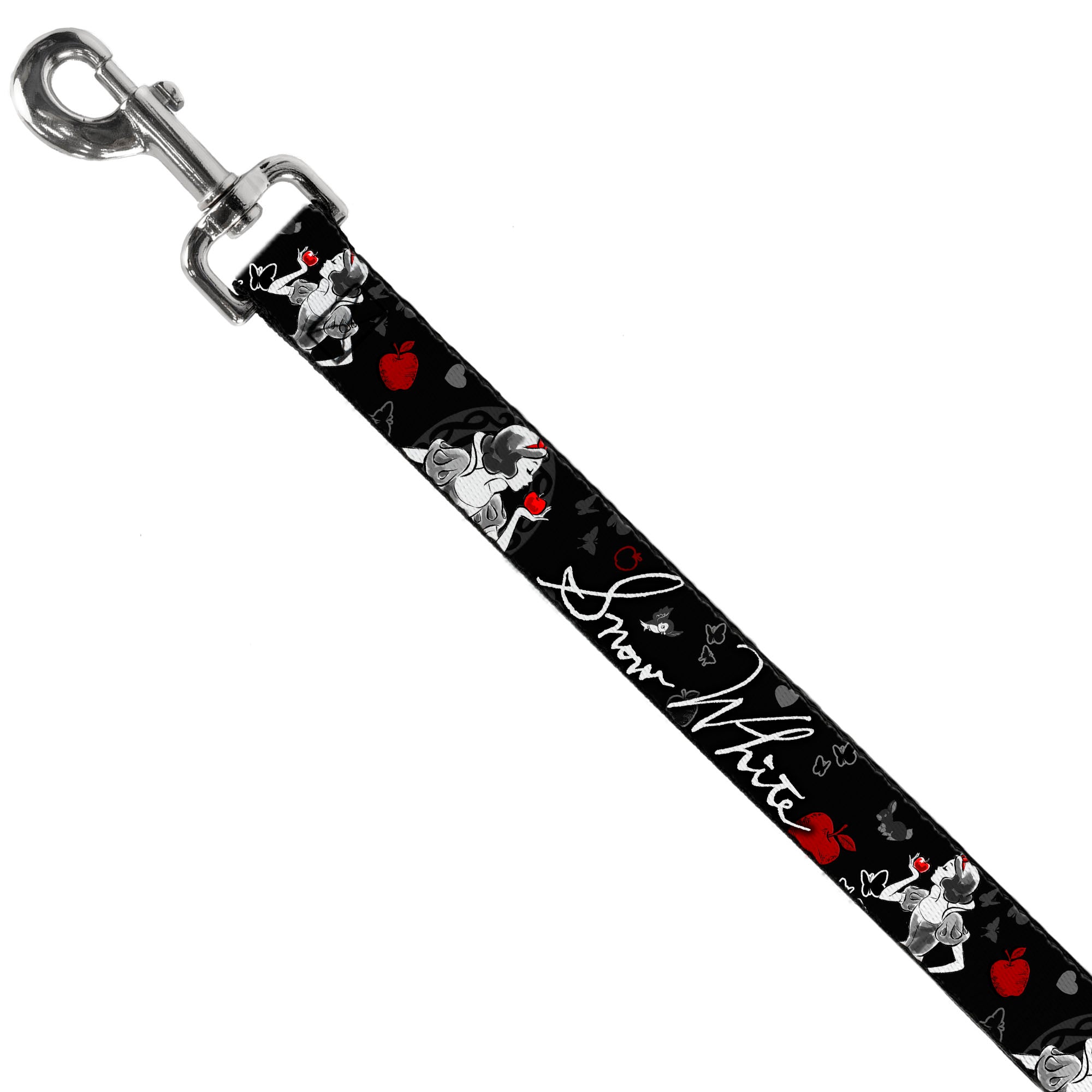 Dog Leash - SNOW WHITE Apple Poses/Butterflies Black/Gray/Red Dog Leashes Disney