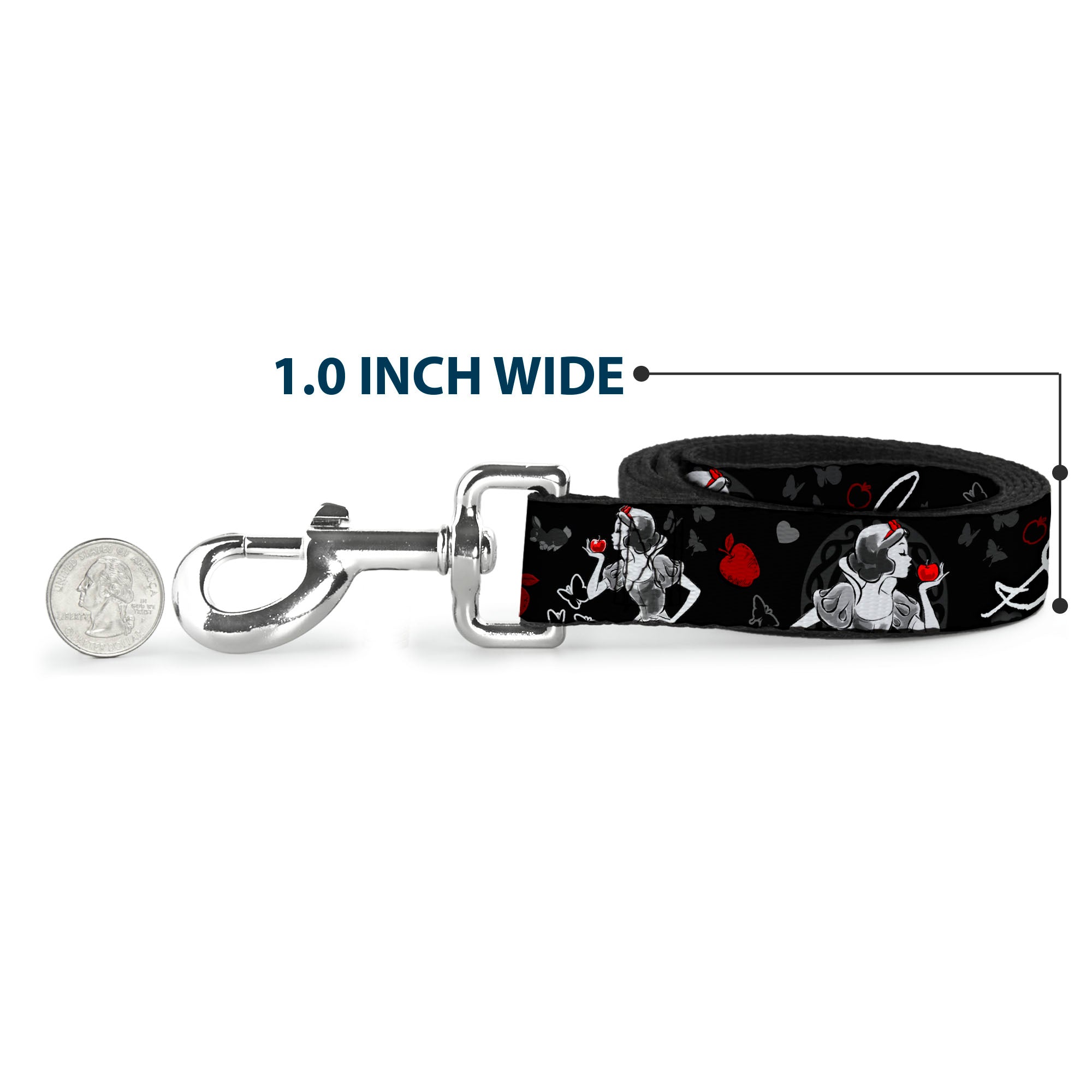 Dog Leash - SNOW WHITE Apple Poses/Butterflies Black/Gray/Red Dog Leashes Disney