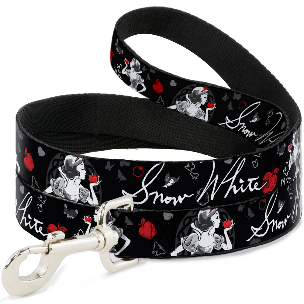 Dog Leash - SNOW WHITE Apple Poses/Butterflies Black/Gray/Red Dog Leashes Disney