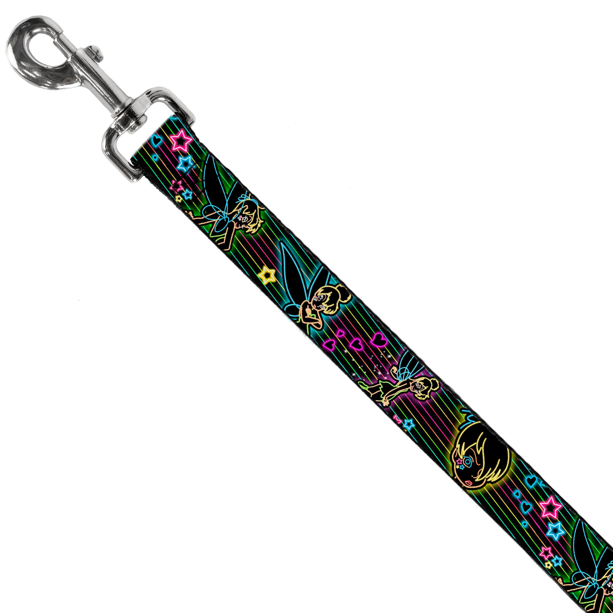 Dog Leash - Electric Tinkerbell Poses/Stripes Black/Multi Neon Dog Leashes Disney