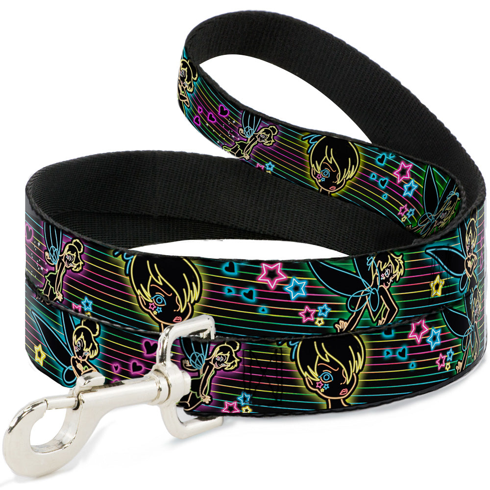 Dog Leash - Electric Tinkerbell Poses/Stripes Black/Multi Neon Dog Leashes Disney