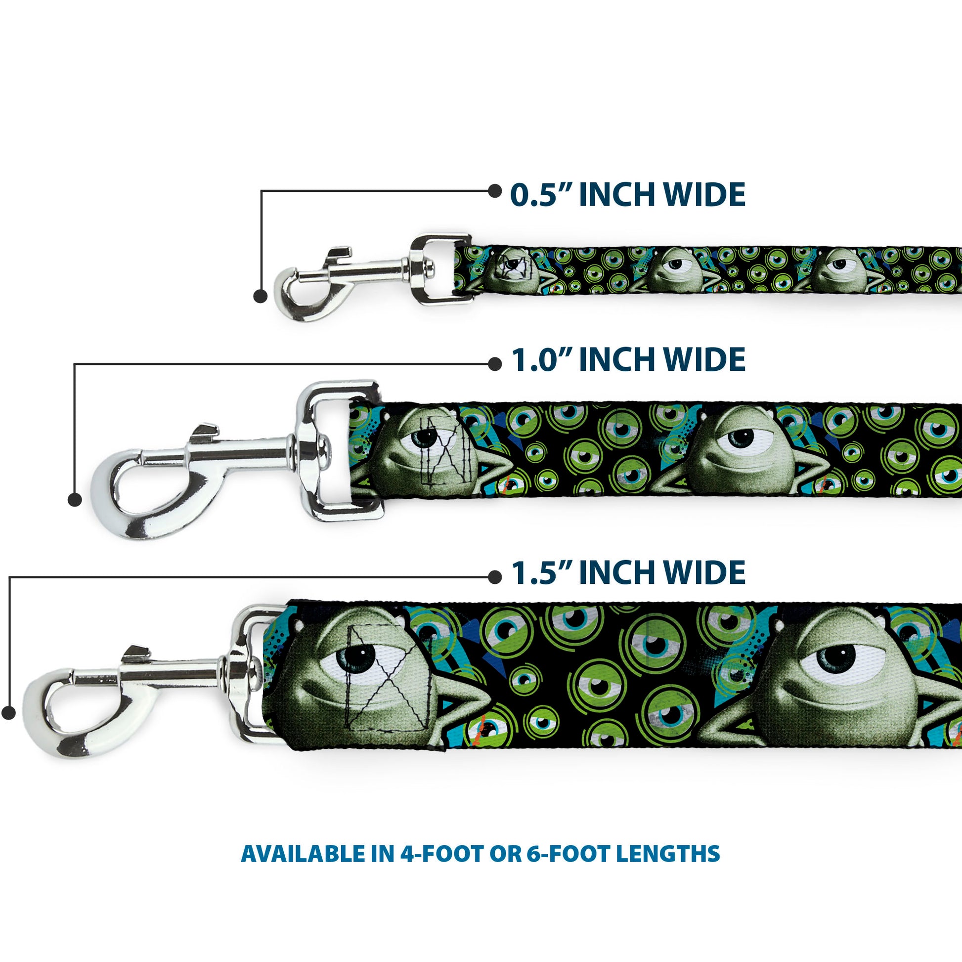 Dog Leash - Mike Poses/Eyeballs Black/Greens Dog Leashes Disney