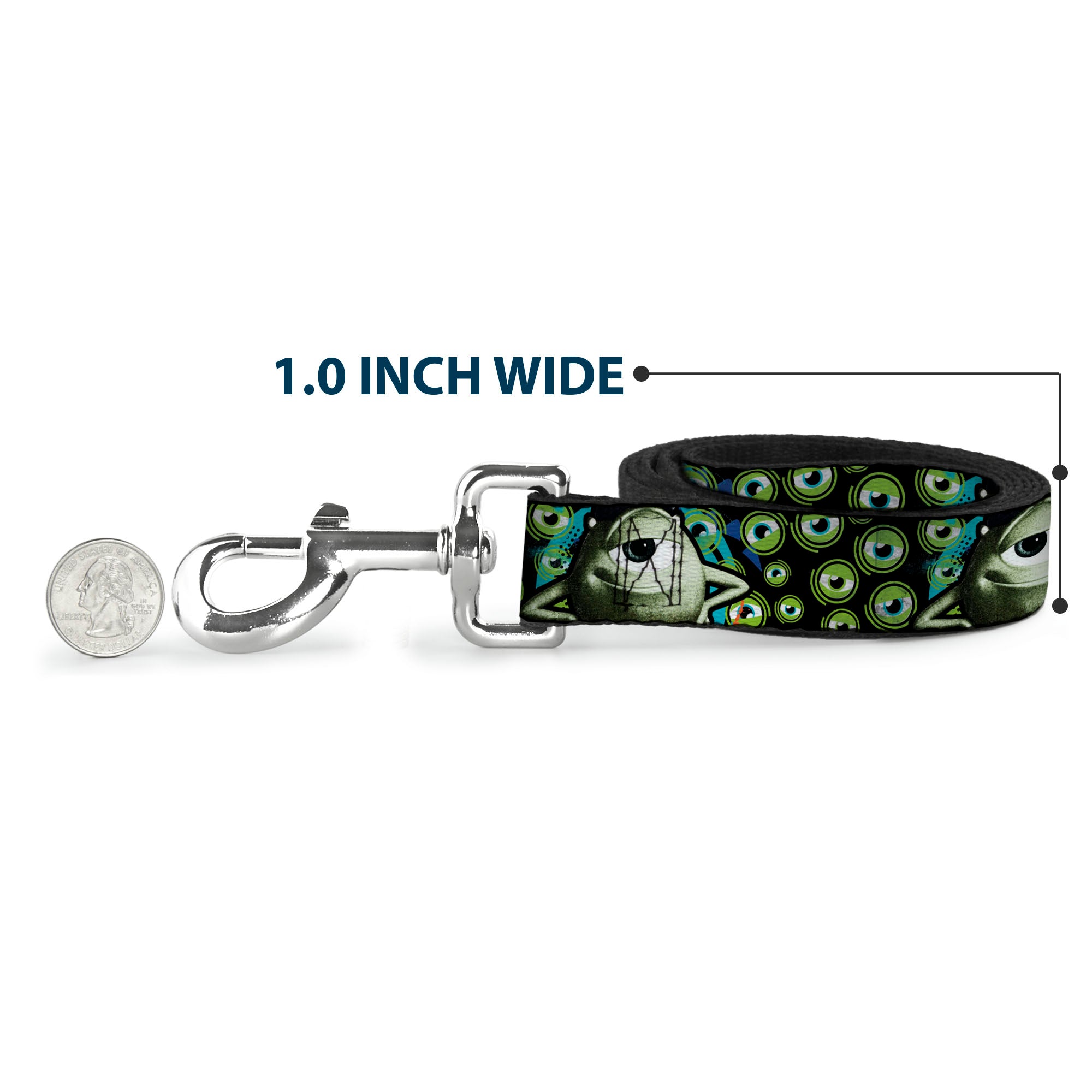 Dog Leash - Mike Poses/Eyeballs Black/Greens Dog Leashes Disney