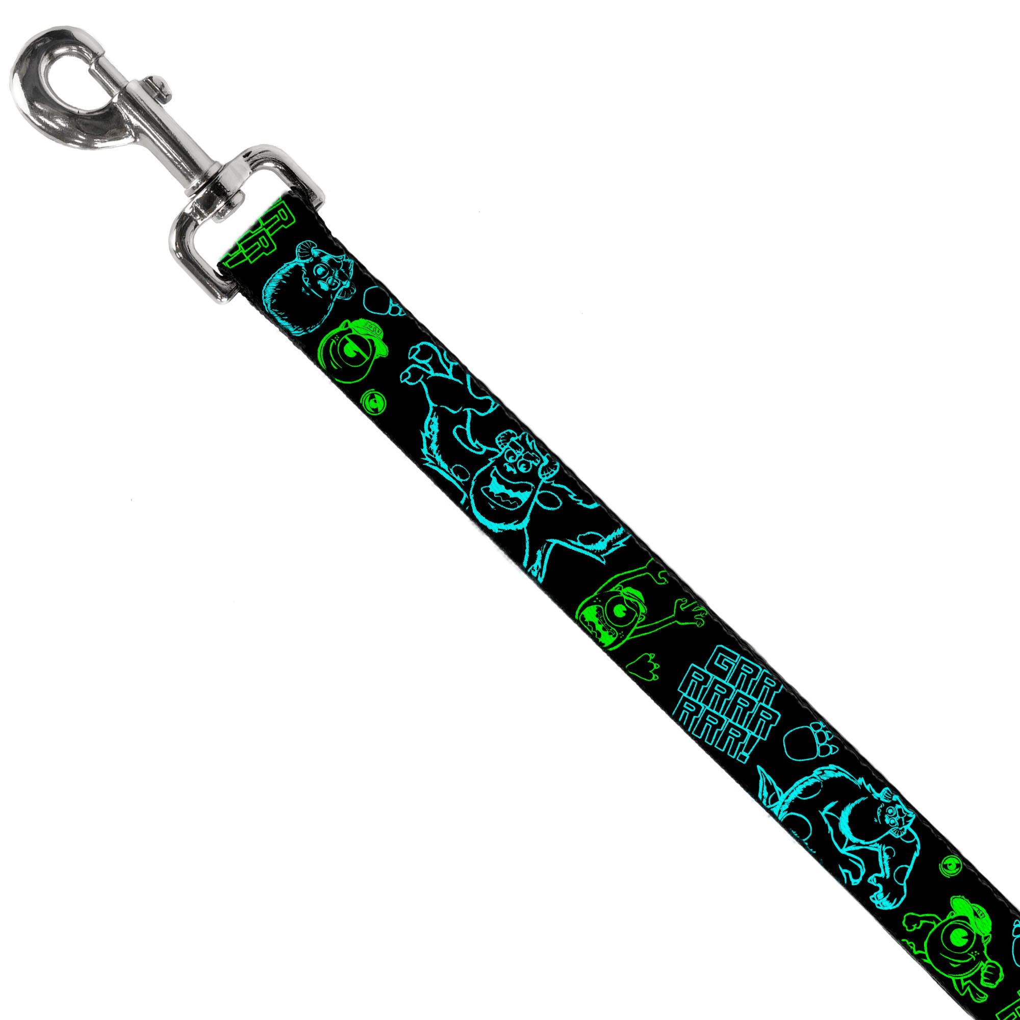 Dog Leash - Monsters Inc. Sully & Mike Poses/GRRRRR! Black/Turquoise/Green Dog Leashes Disney