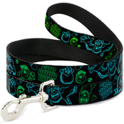 Dog Leash - Monsters Inc. Sully & Mike Poses/GRRRRR! Black/Turquoise/Green Dog Leashes Disney