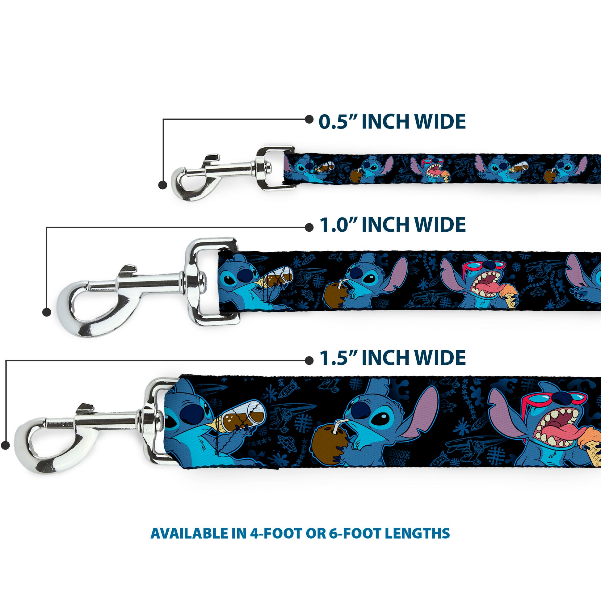 Dog Leash - Stitch Snacking Poses Black/Blue Dog Leashes Disney