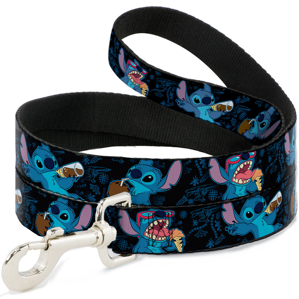 Dog Leash - Stitch Snacking Poses Black/Blue Dog Leashes Disney