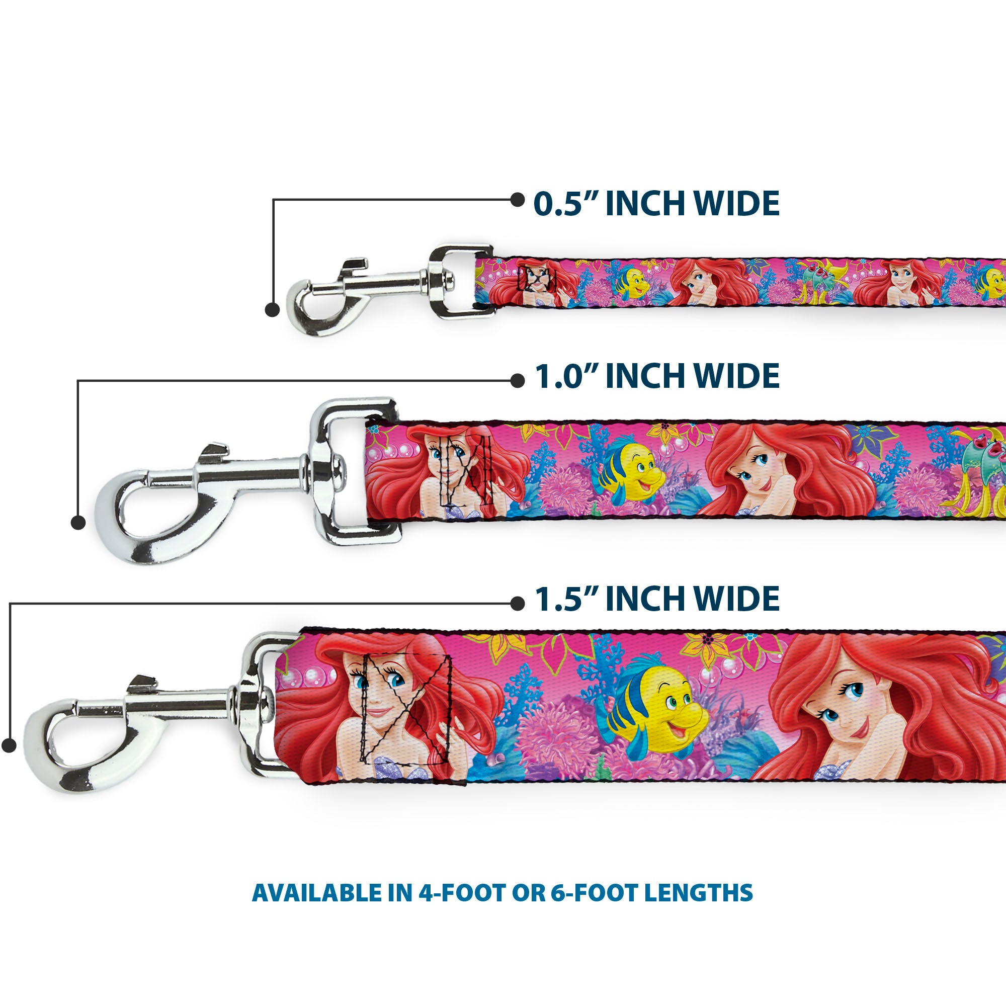 Dog Leash - Ariel/Flounder/Fish Trio Poses Pinks Dog Leashes Disney