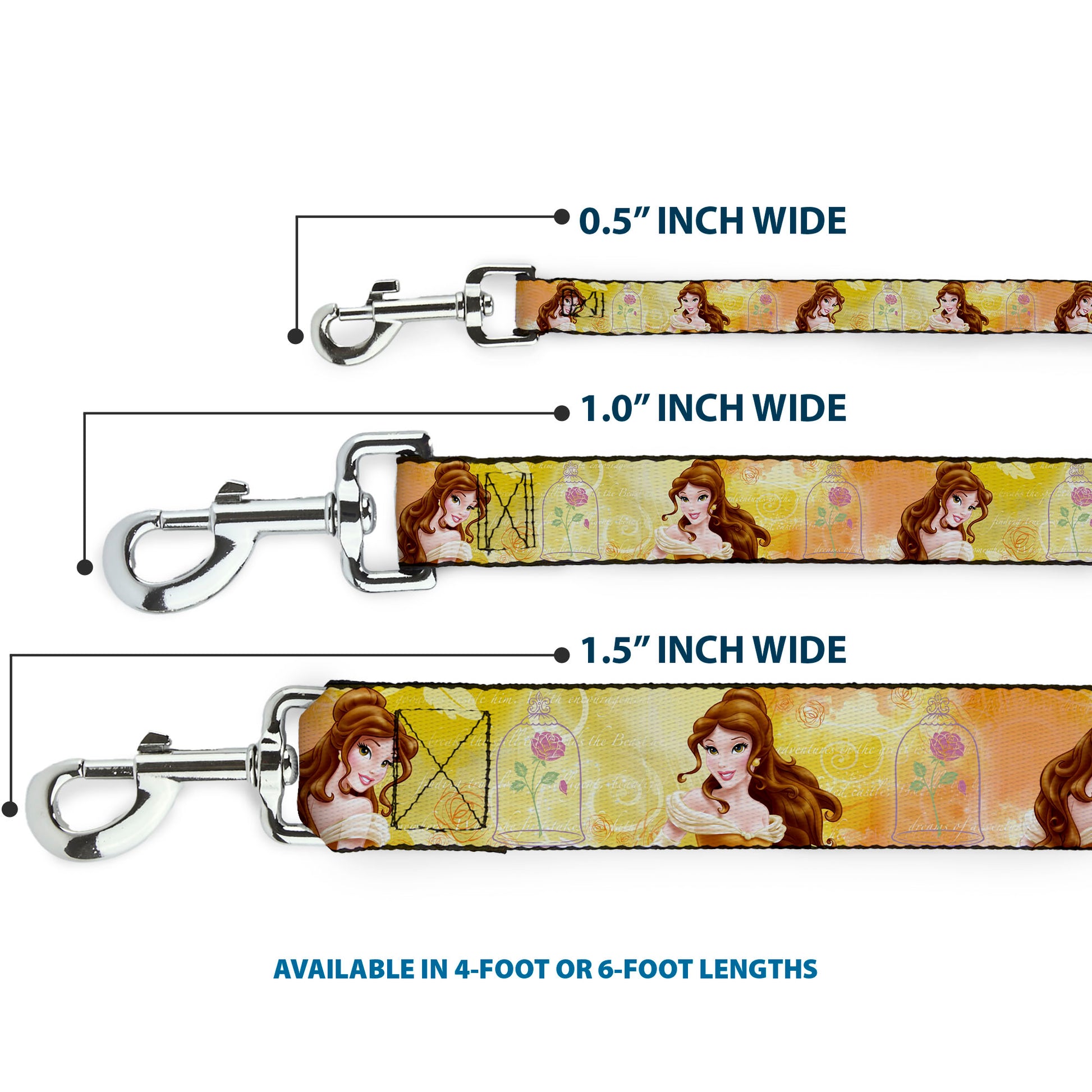 Dog Leash - Belle Poses/Enchanted Rose/Story Script Yellow/Pinks Dog Leashes Disney