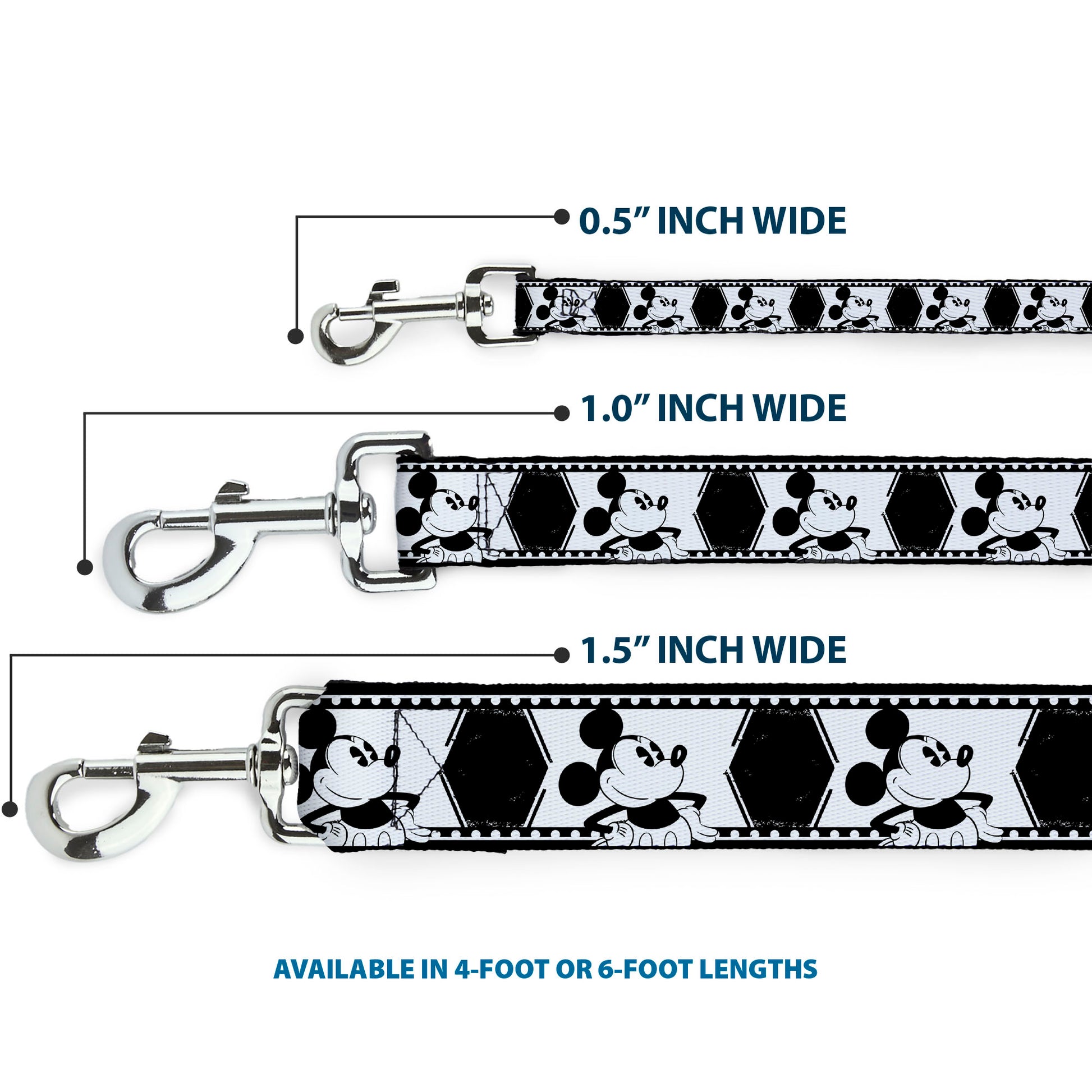 Dog Leash - Mickey Standing Pose Film Strip White/Black Dog Leashes Disney