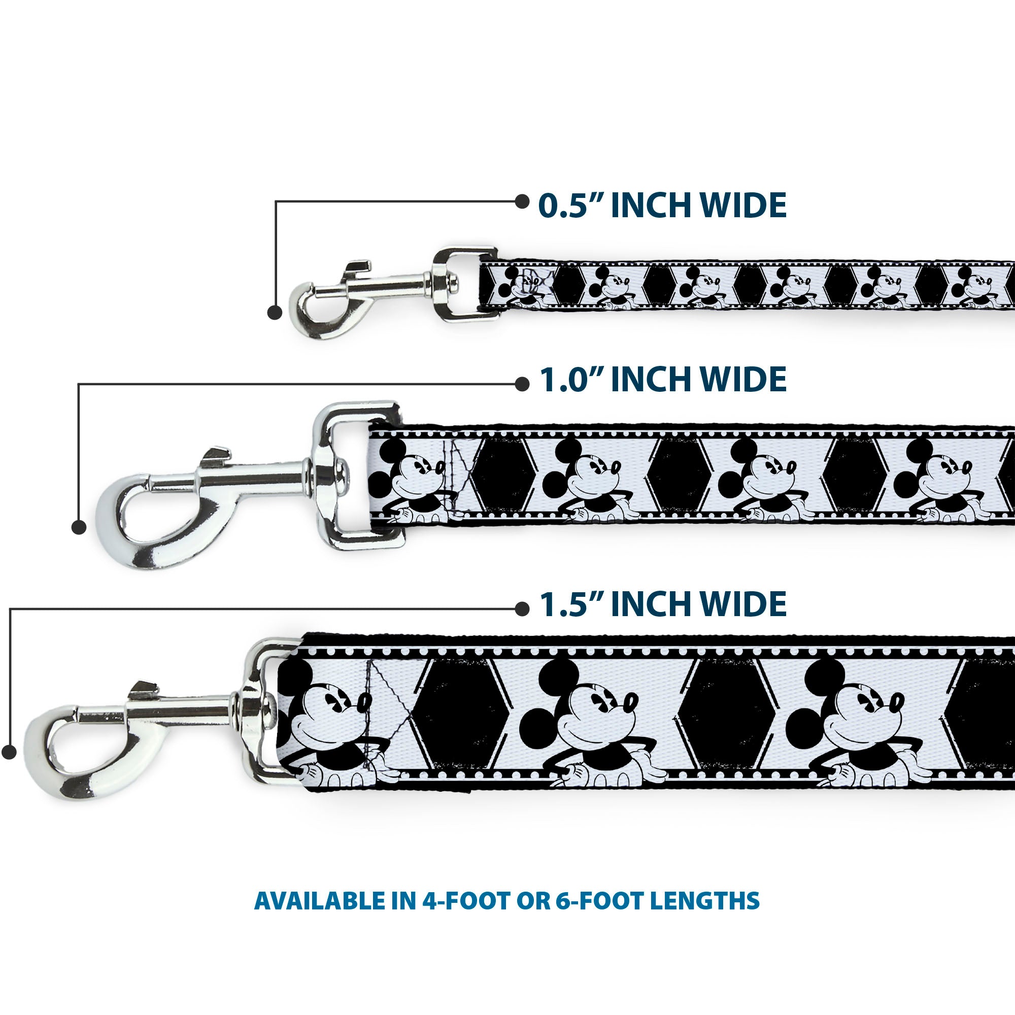 Dog Leash - Mickey Standing Pose Film Strip White/Black Dog Leashes Disney
