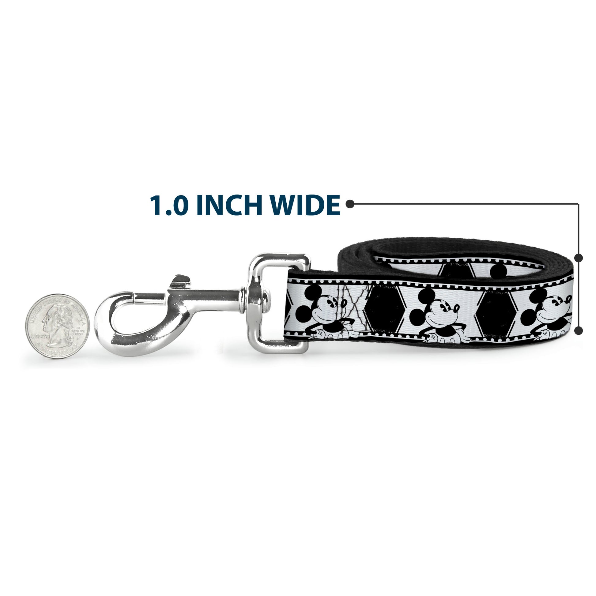 Dog Leash - Mickey Standing Pose Film Strip White/Black Dog Leashes Disney