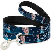 Dog Leash - Elsa the Snow Queen Poses/Snowflakes LET IT GO Blues/White Dog Leashes Disney