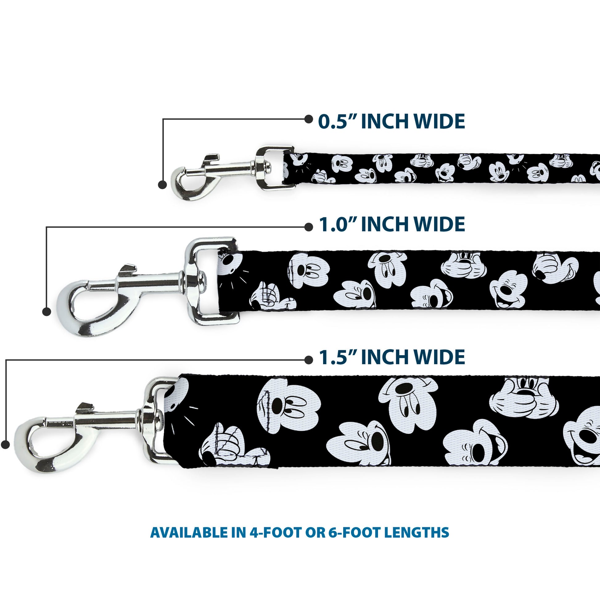 Dog Leash - Mickey Mouse Expressions Scattered Black/White Dog Leashes Disney