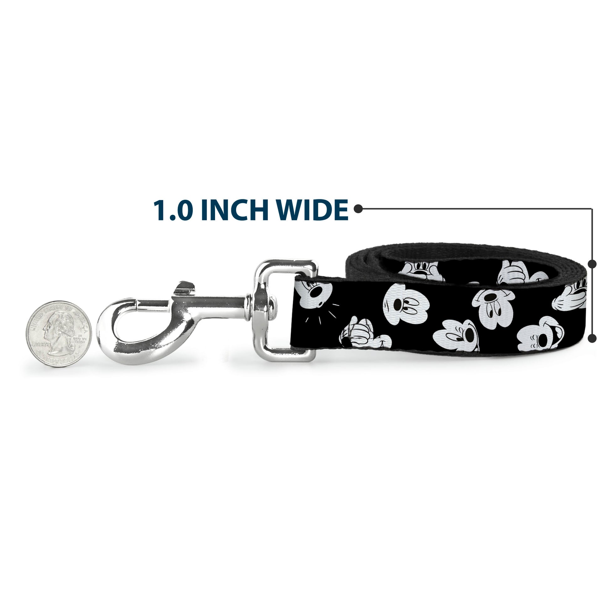 Dog Leash - Mickey Mouse Expressions Scattered Black/White Dog Leashes Disney