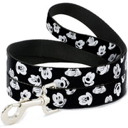 Dog Leash - Mickey Mouse Expressions Scattered Black/White Dog Leashes Disney