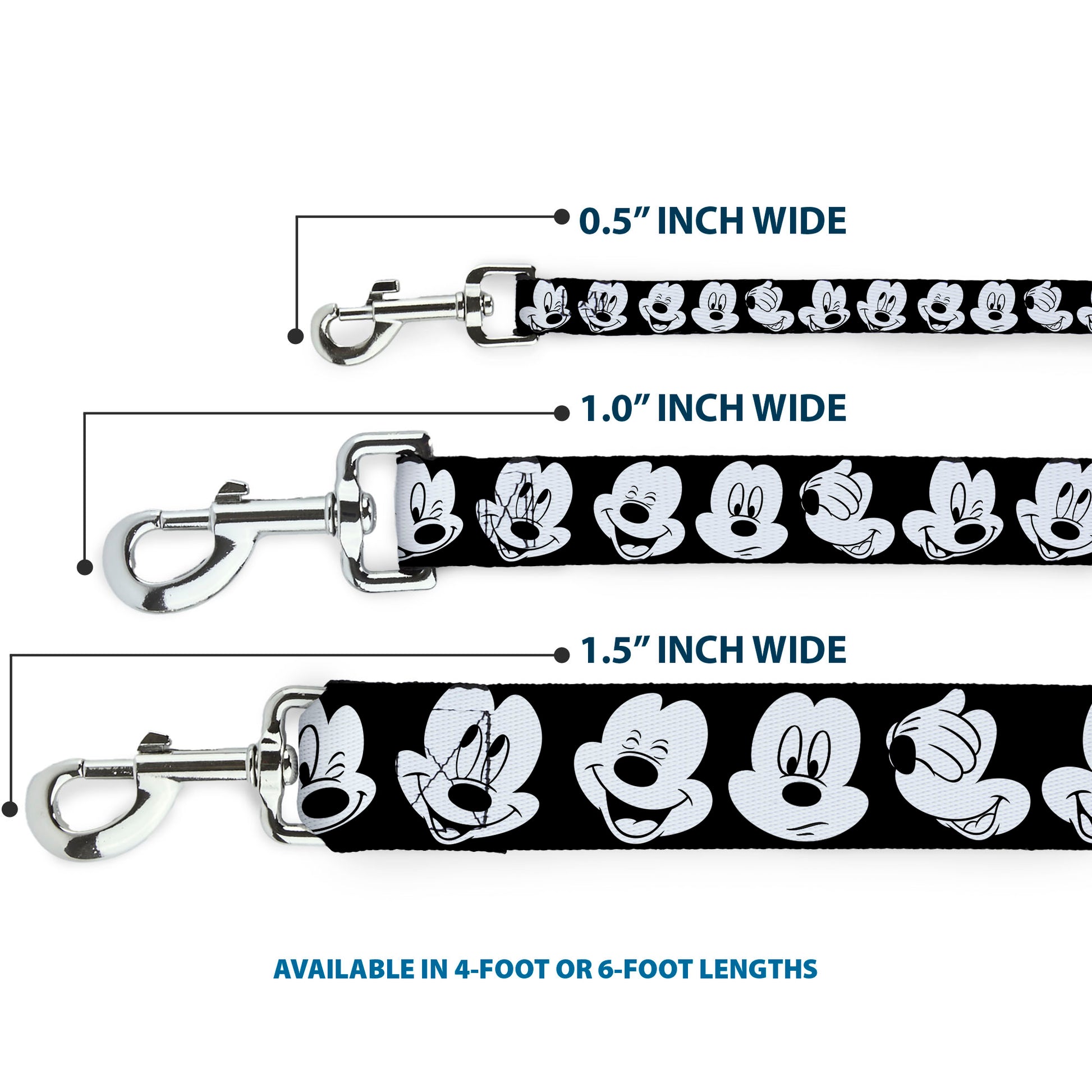 Dog Leash - Mickey Mouse Expressions CLOSE-UP Black/White Dog Leashes Disney