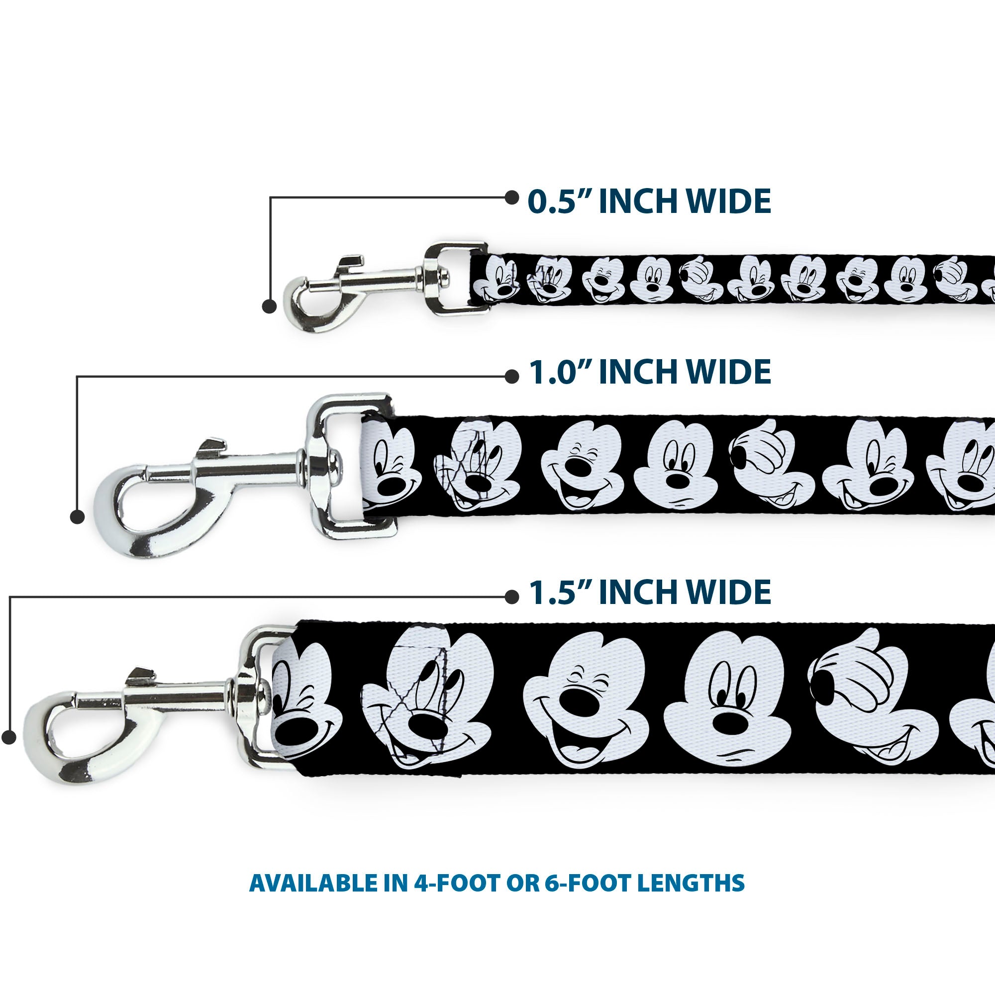 Dog Leash - Mickey Mouse Expressions CLOSE-UP Black/White Dog Leashes Disney