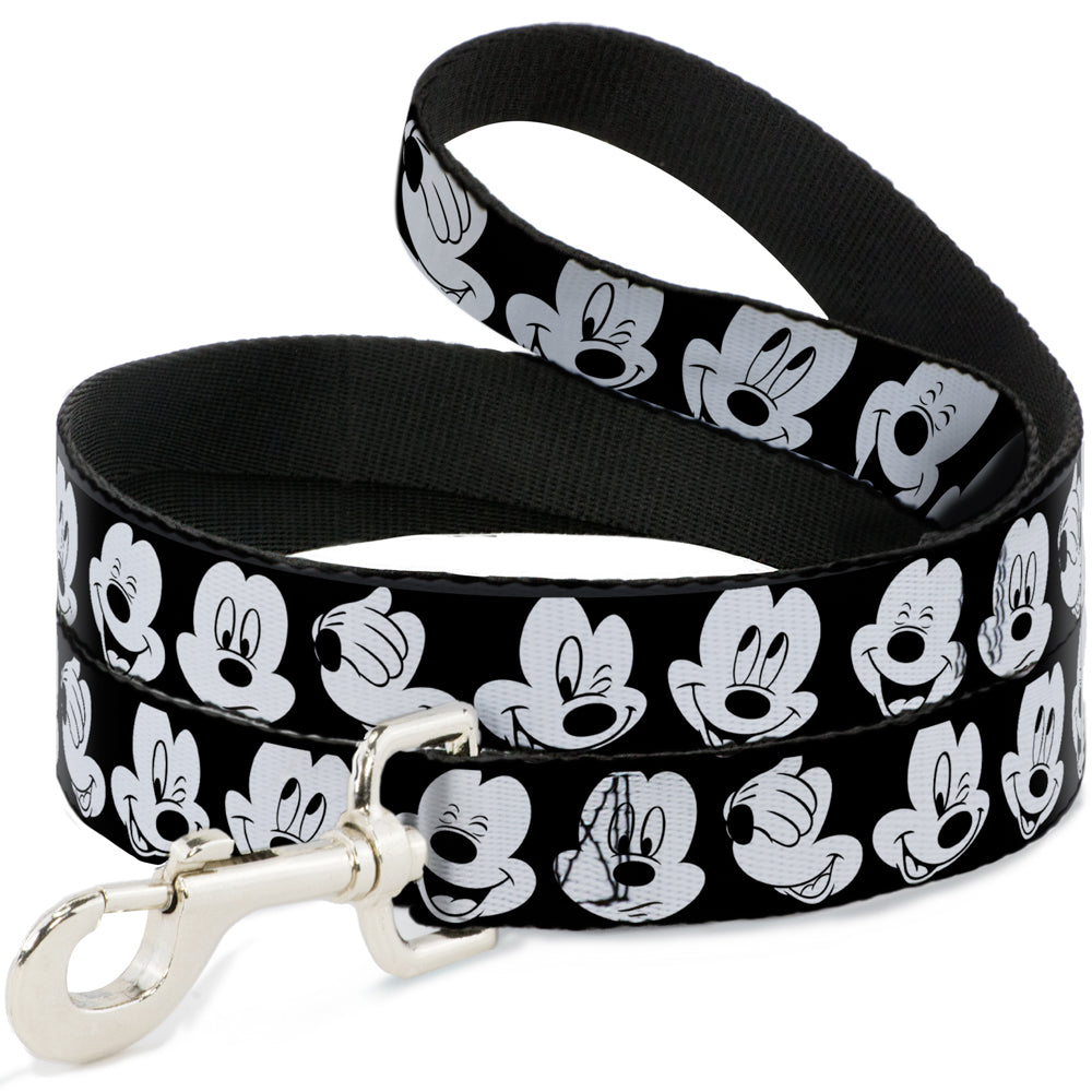 Dog Leash - Mickey Mouse Expressions CLOSE-UP Black/White Dog Leashes Disney