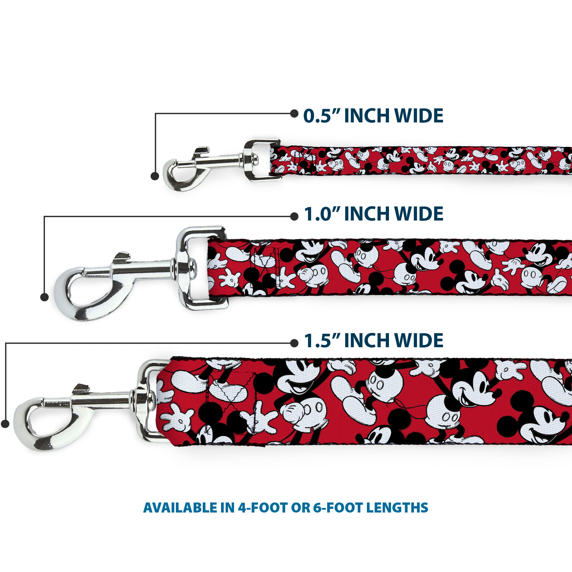 Dog Leash - Mickey Mouse Poses Scattered Red/Black/White Dog Leashes Disney