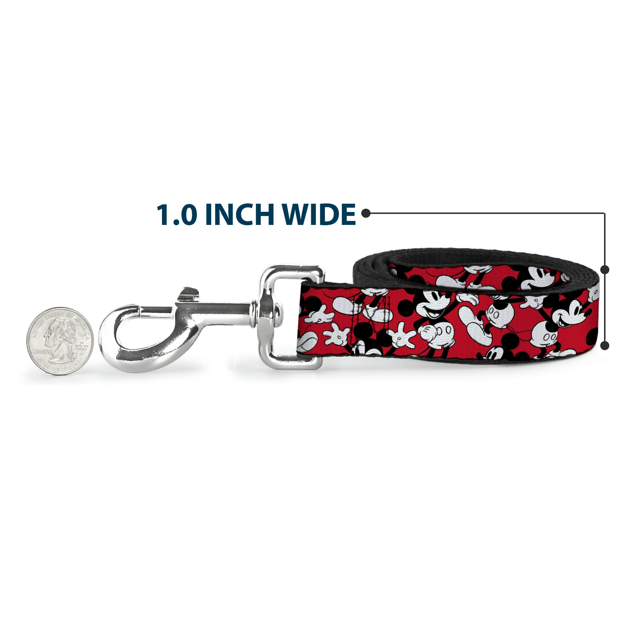 Dog Leash - Mickey Mouse Poses Scattered Red/Black/White Dog Leashes Disney