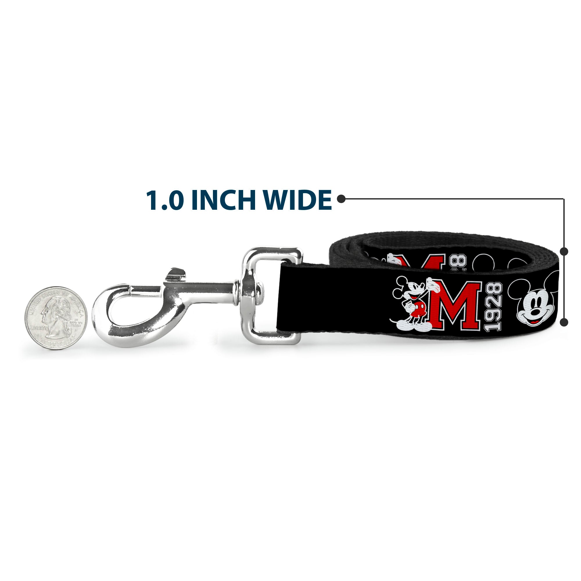 Dog Leash - Classic Mickey Mouse 1928 Collage Black/White/Red Dog Leashes Disney