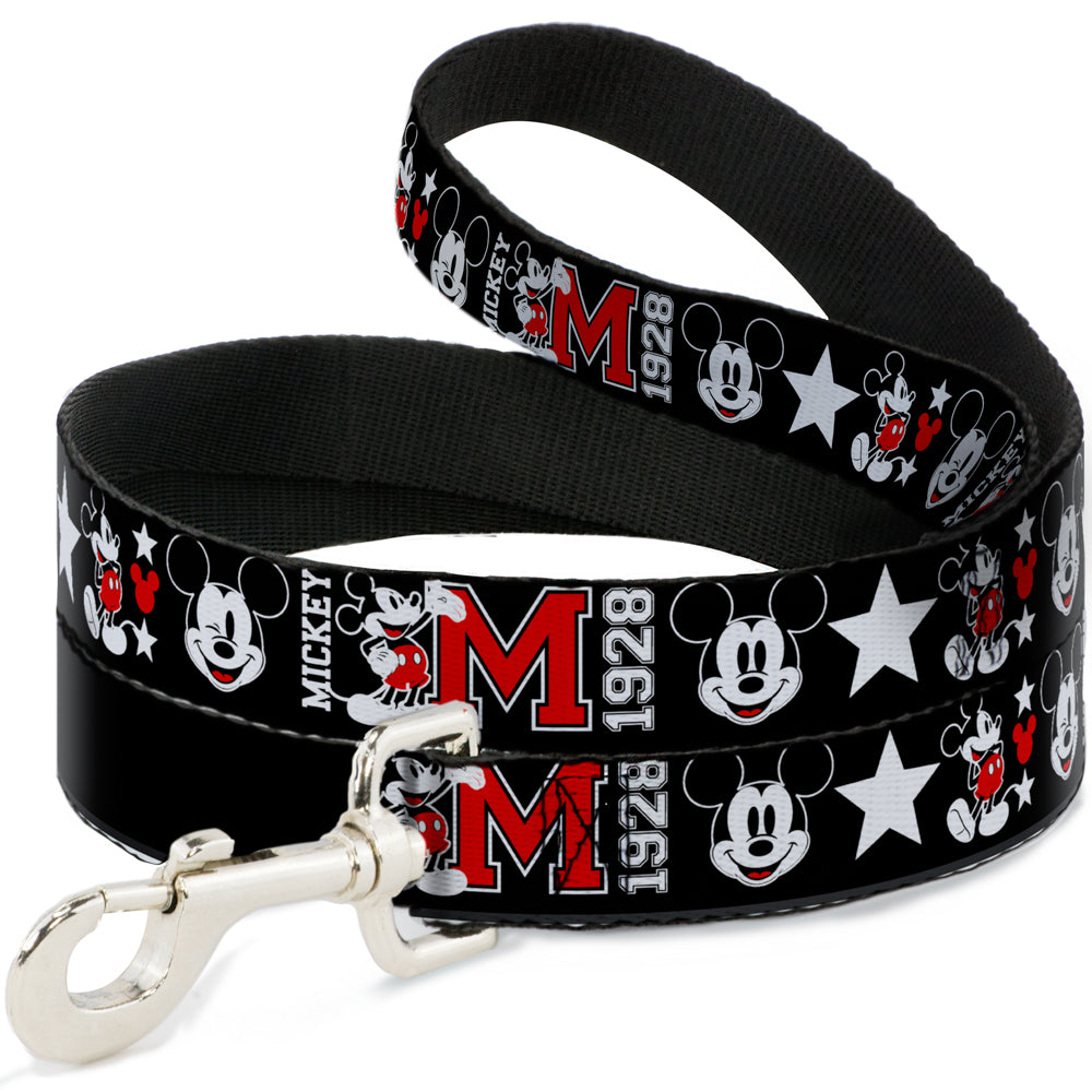 Dog Leash - Classic Mickey Mouse 1928 Collage Black/White/Red Dog Leashes Disney