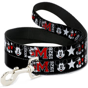 Dog Leash - Classic Mickey Mouse 1928 Collage Black/White/Red Dog Leashes Disney