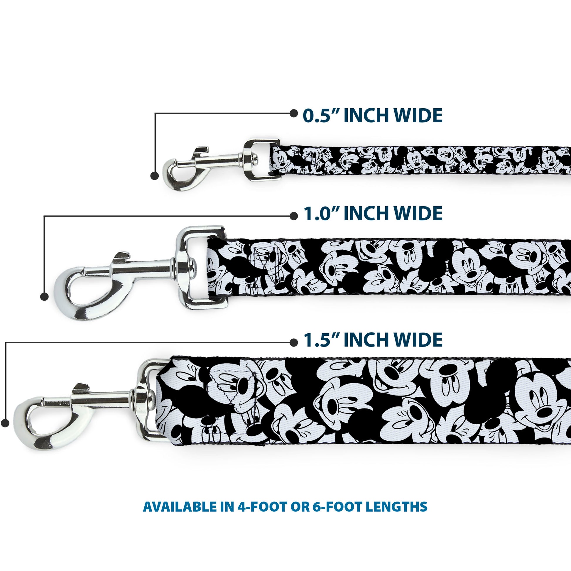 Dog Leash - Mickey Mouse Expressions Stacked White/Black Dog Leashes Disney
