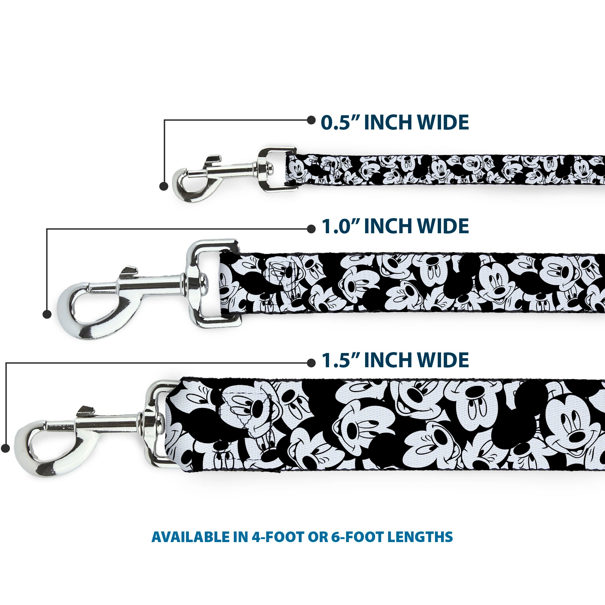 Dog Leash - Mickey Mouse Expressions Stacked White/Black Dog Leashes Disney
