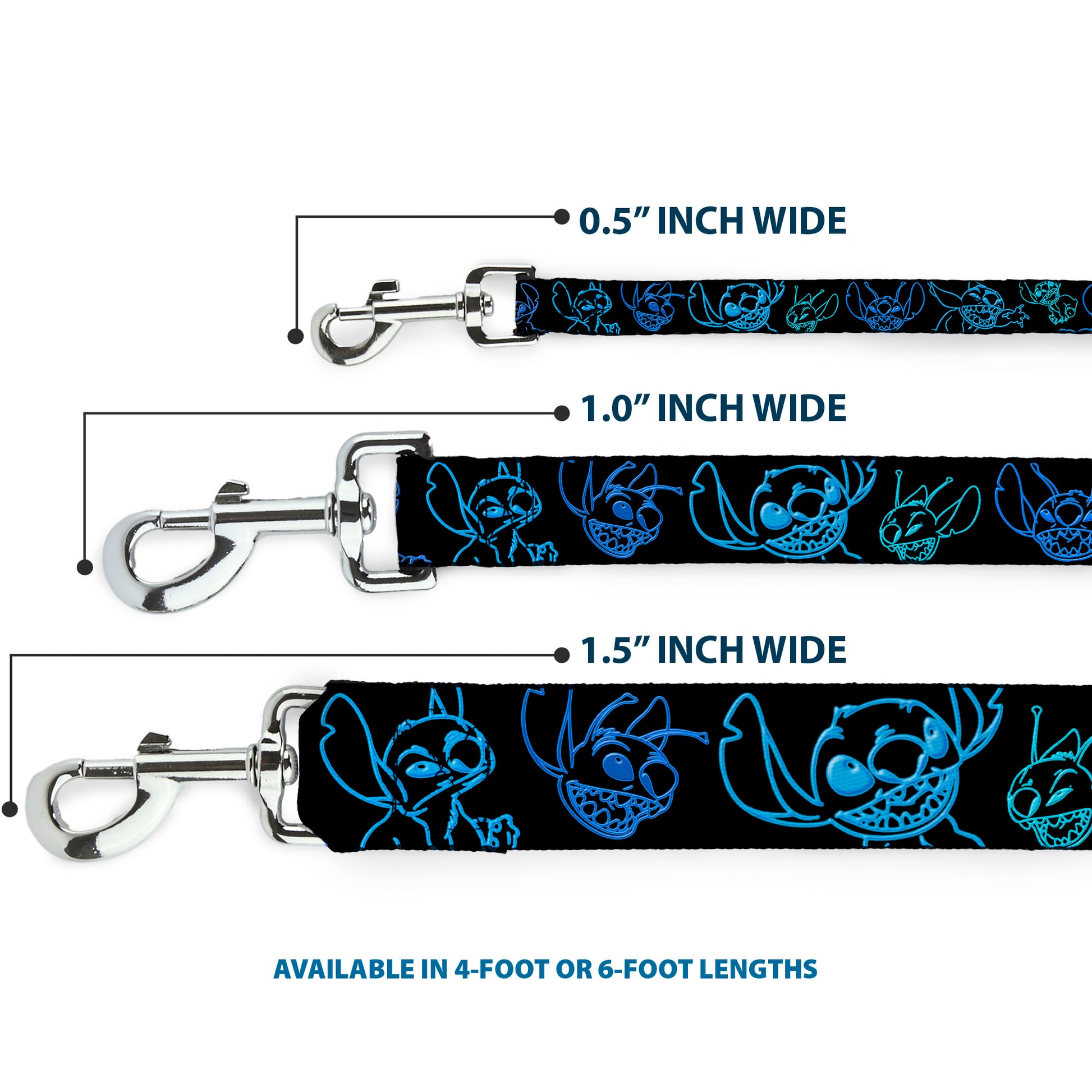 Dog Leash - Electric Stitch Poses Black/Neon Blue Dog Leashes Disney