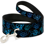 Dog Leash - Electric Stitch Poses Black/Neon Blue Dog Leashes Disney